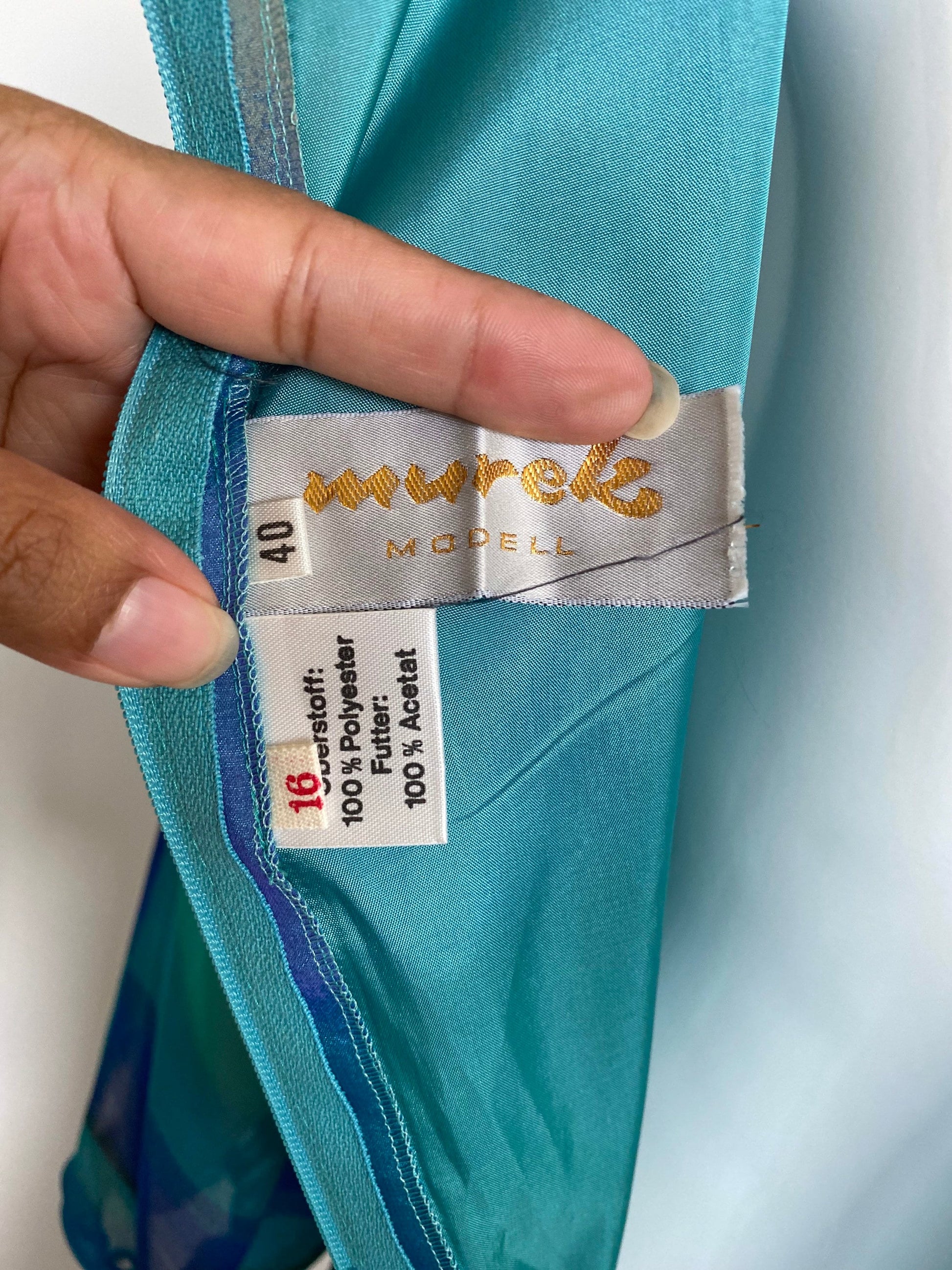 MCM 60s Blue Abstract Print Designer Balloon Sleeves Maxi Dress Gown 30" Waist