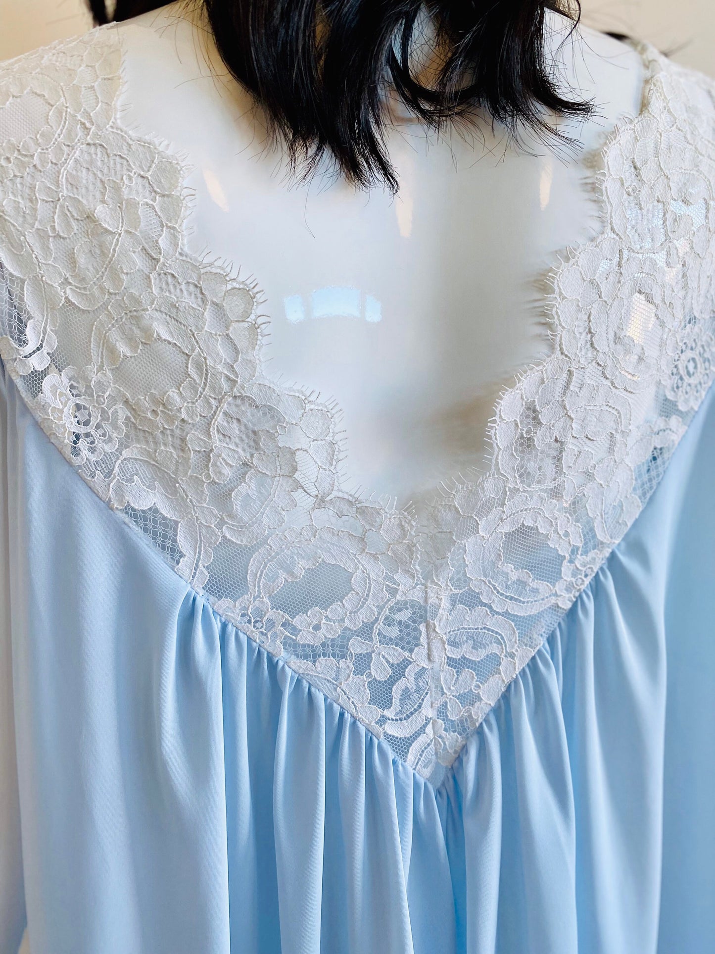 60s Lucie Ann Beverly Hills Claire Sandra Blue Nylon and Lace Sweeping Negligee