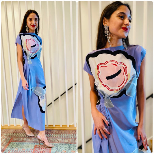 80s Michaele VOLLBRACHT Silk Floral Maxi Side Slit Dress XS P As Is