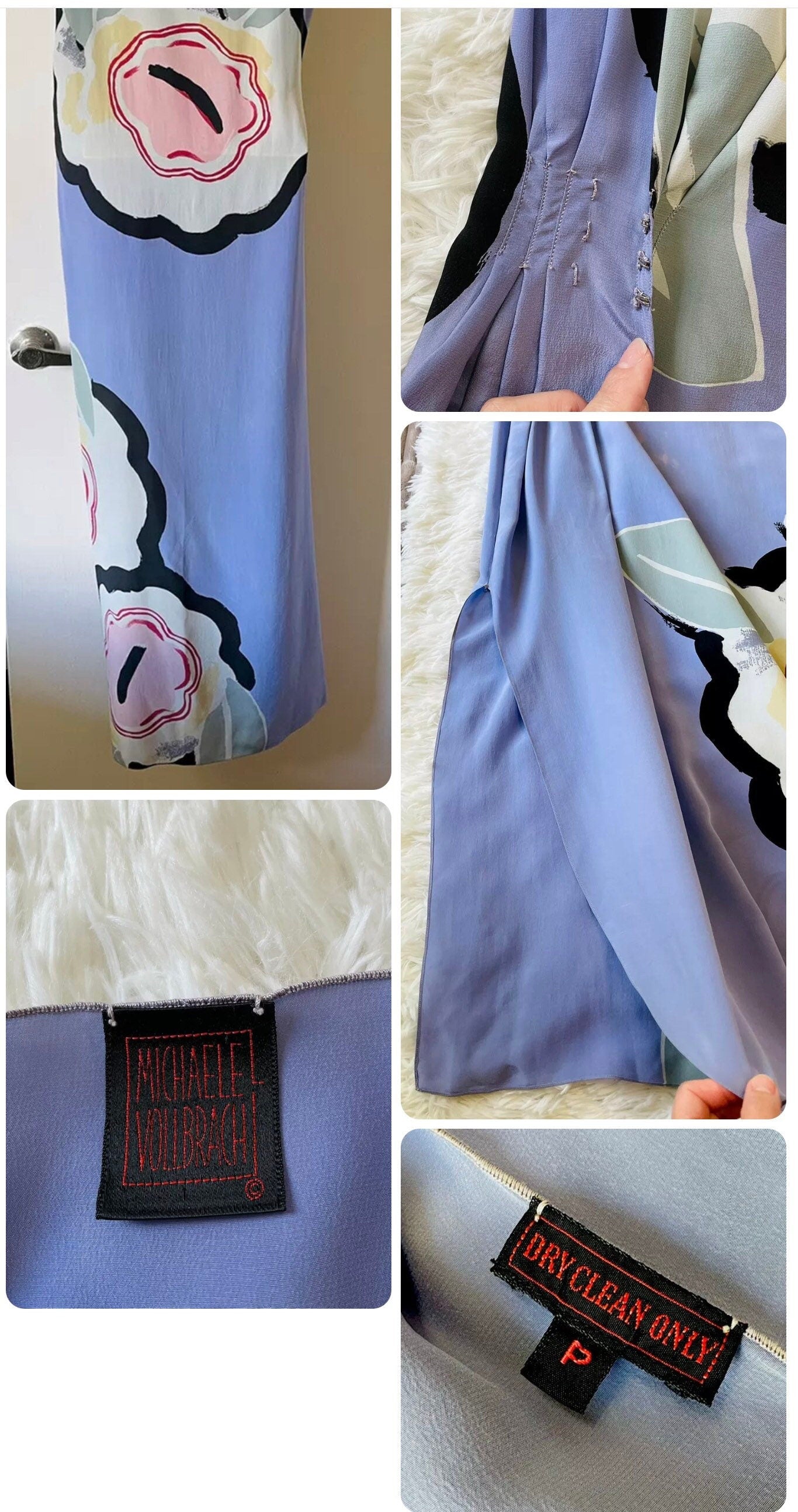 80s Michaele VOLLBRACHT Silk Floral Maxi Side Slit Dress XS P As Is