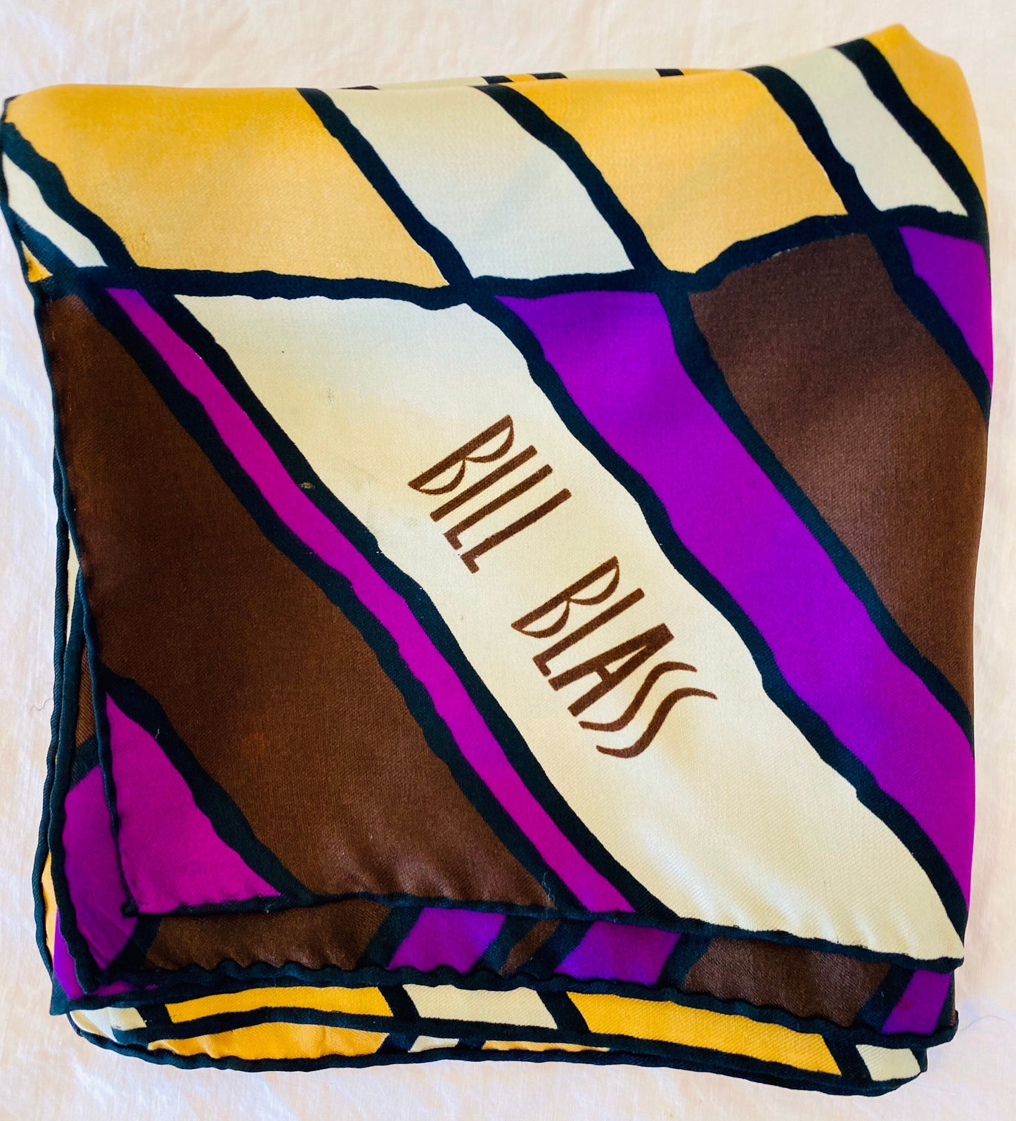 70s Groovy Retro Oversized Bill Blass Long Silk Scarf Hand Rolled 58" X 13"