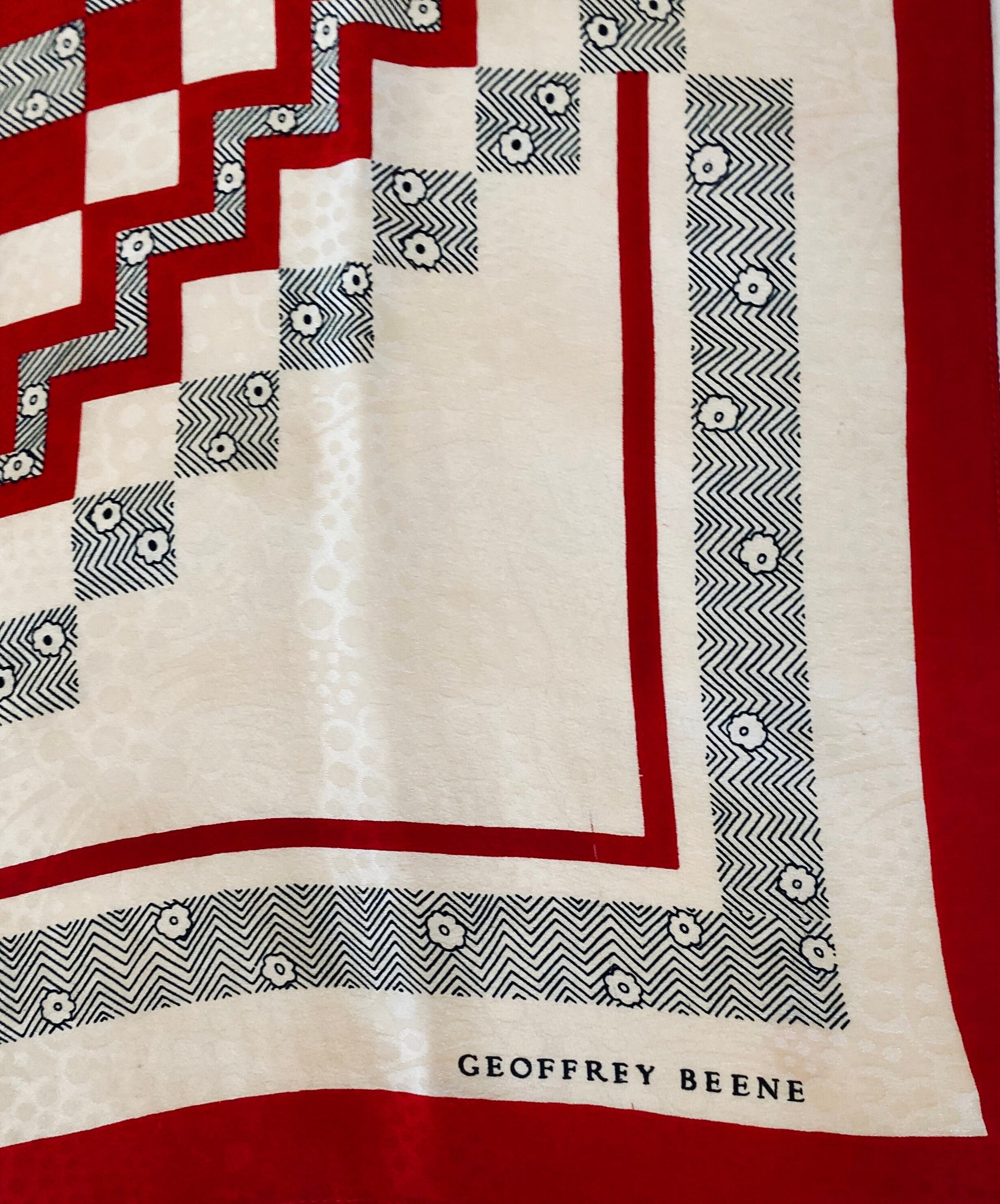 70s Geoffrey Beene Art Deco Floral Silk Square Scarf 26" X 26"