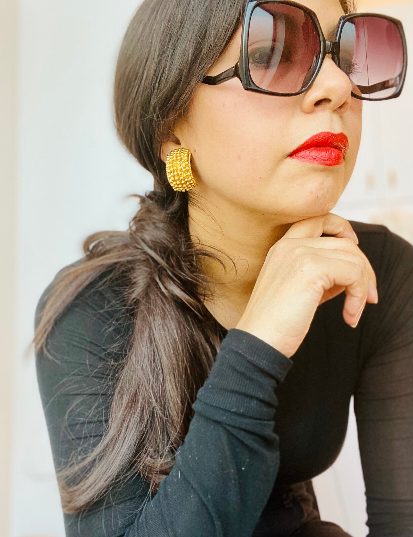 HOLD 80s Gold Plated Cluster Oversized Clip On Earrings