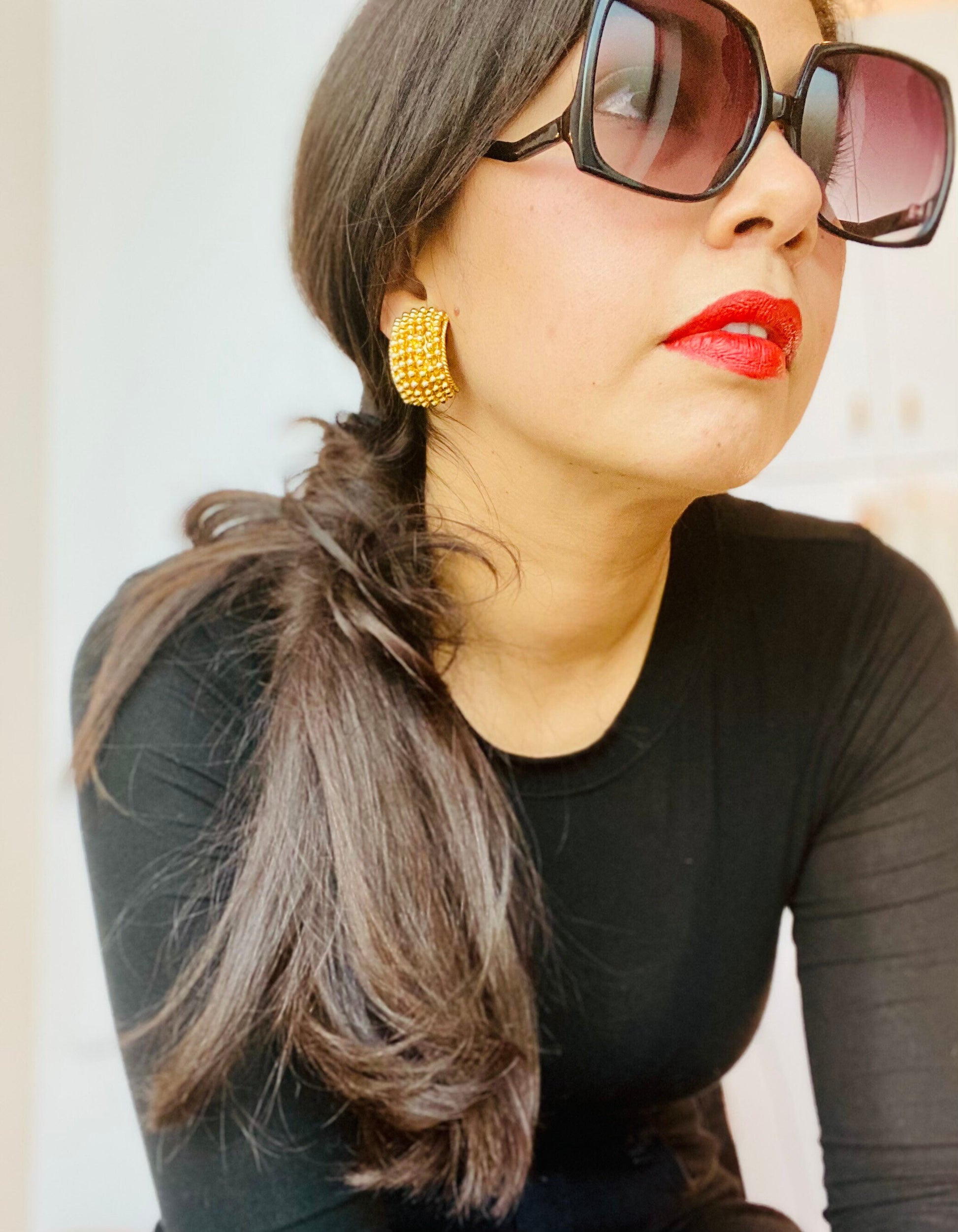 HOLD 80s Gold Plated Cluster Oversized Clip On Earrings