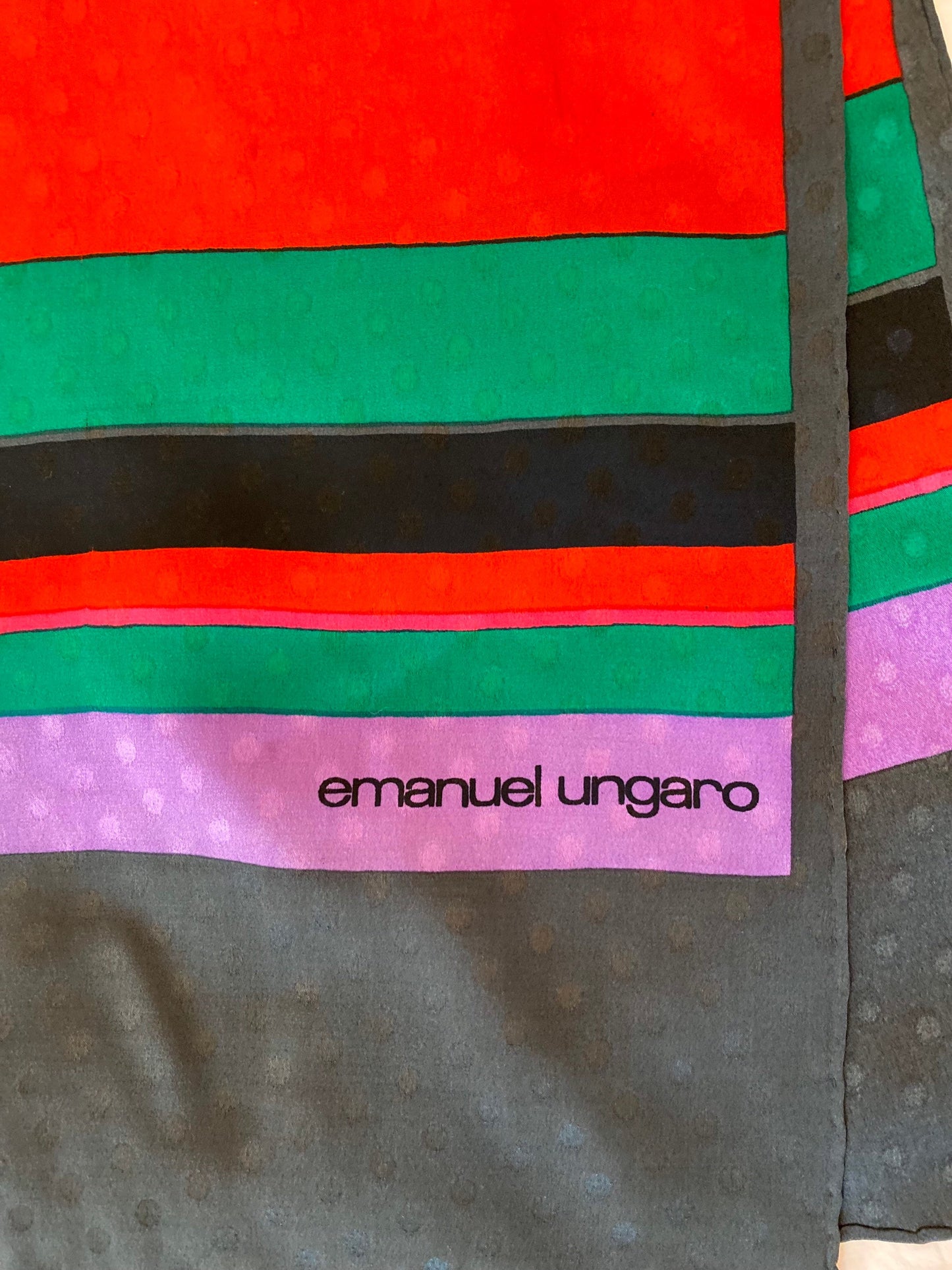 70s Emanuel Ungaro Rainbow Fun Stripe Long Silk Scarf Hand Rolled 42" X 11"