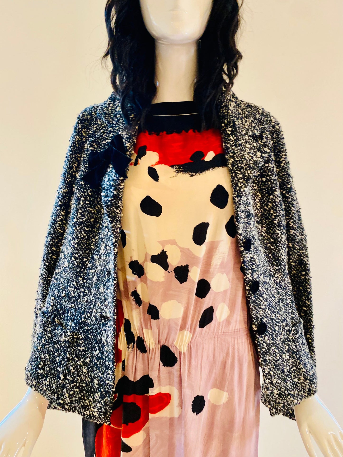 Nannette Lapore Boucle Tweed Oversized Belle Sleeves, Funky Lined Jacket Large