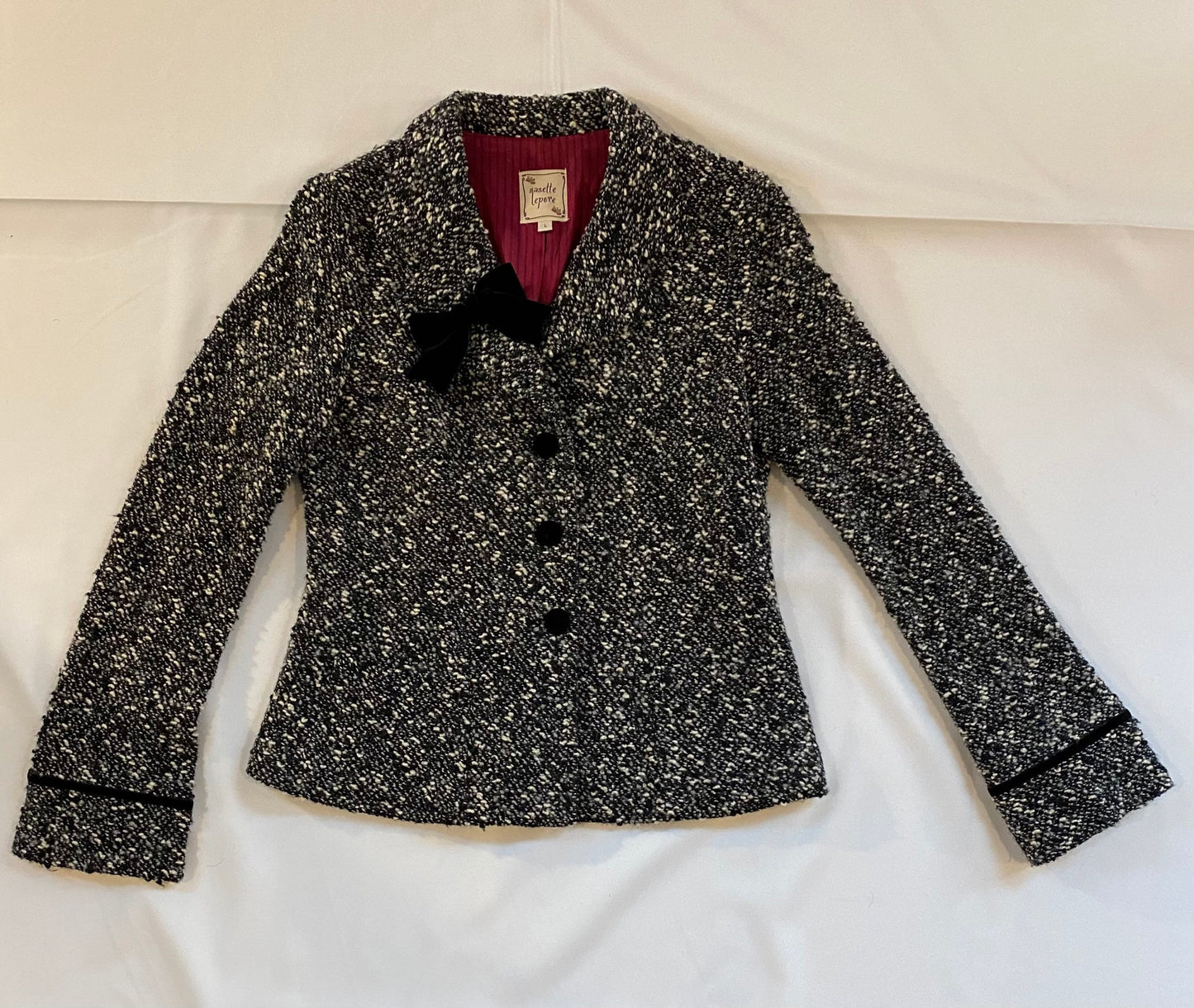 Nannette Lapore Boucle Tweed Oversized Belle Sleeves, Funky Lined Jacket Large