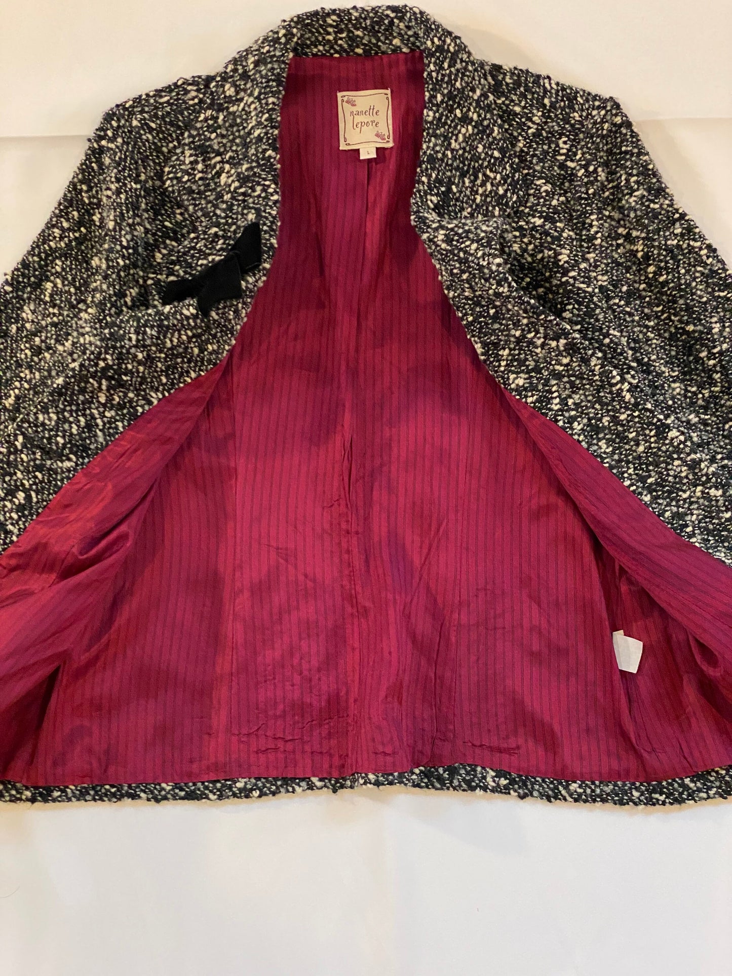 Nannette Lapore Boucle Tweed Oversized Belle Sleeves, Funky Lined Jacket Large