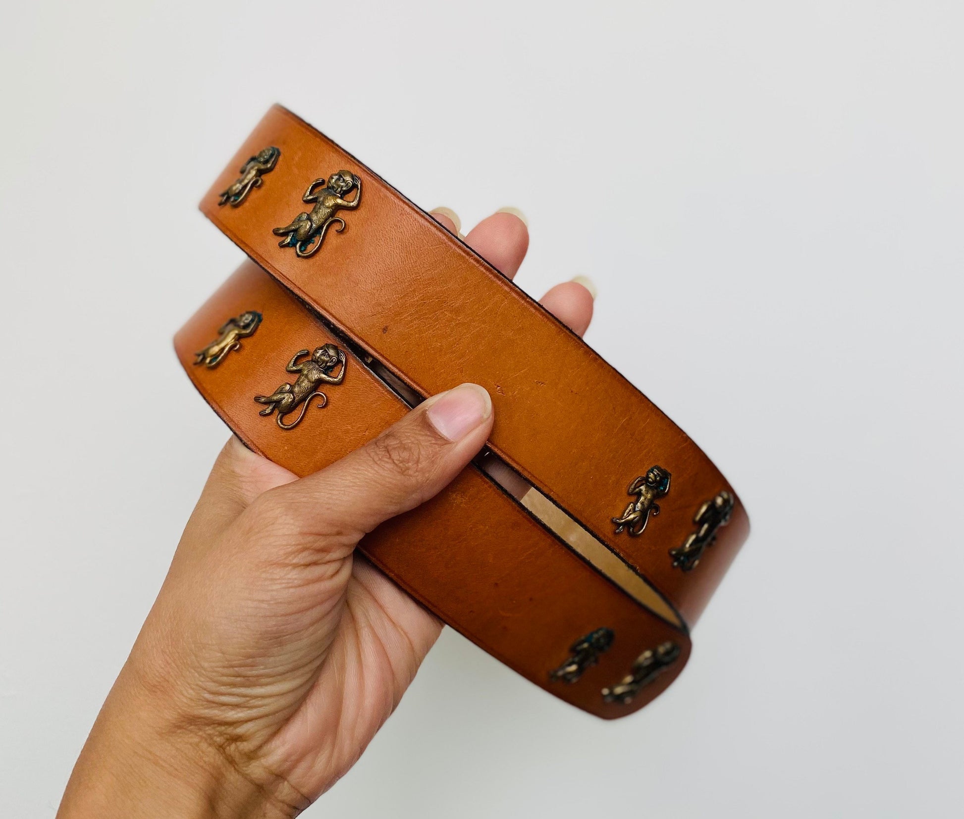 40s Neiman Marcus Ben King Brown Letaher Monkey Belt 33” 34”