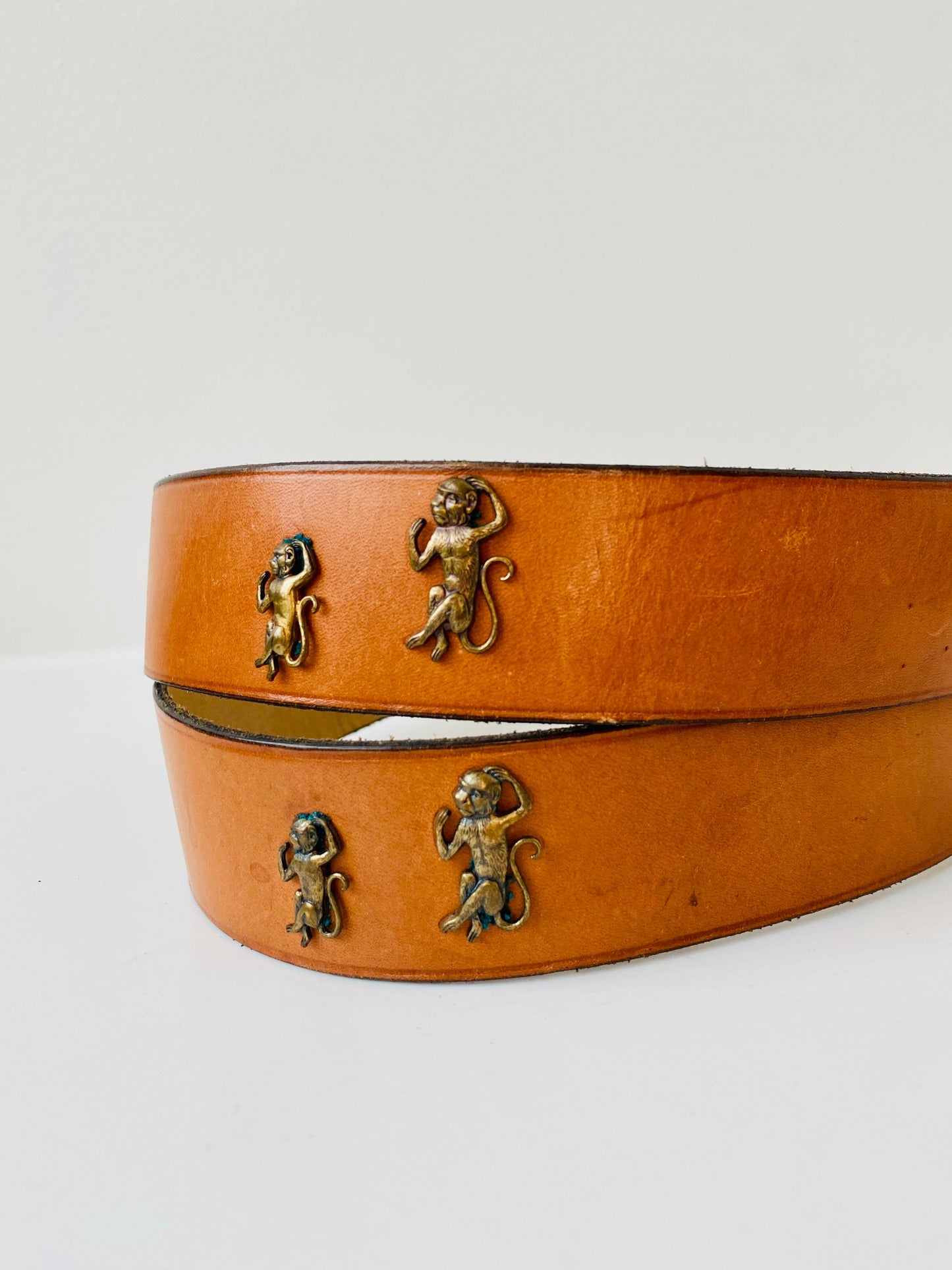 40s Neiman Marcus Ben King Brown Letaher Monkey Belt 33” 34”