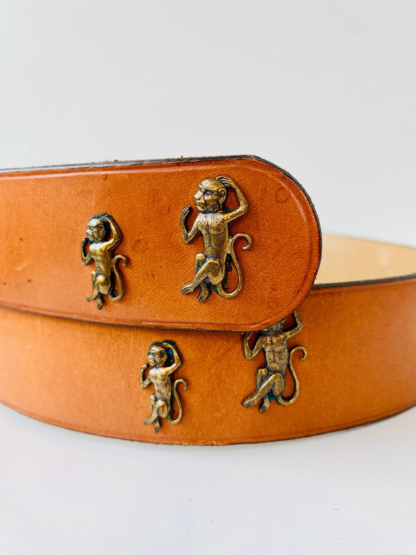 40s Neiman Marcus Ben King Brown Letaher Monkey Belt 33” 34”