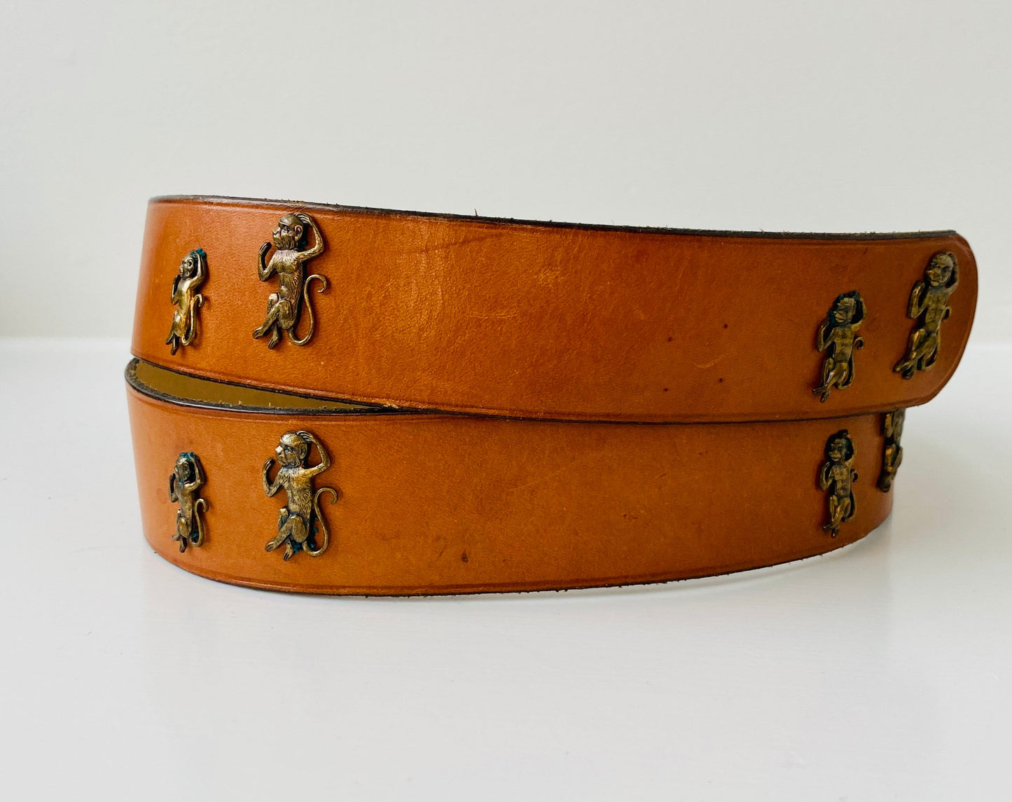 40s Neiman Marcus Ben King Brown Letaher Monkey Belt 33” 34”