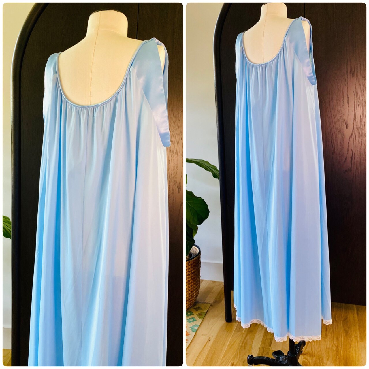 60s Mod Lucie Ann Beverly Hills Blue Nylon Full Sweep Muumuu Negligée