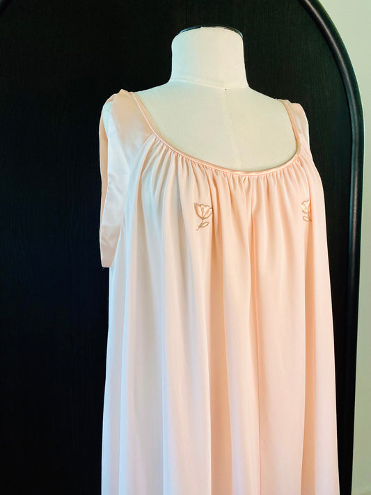 60s Lucie Ann Mod Pink Nylon Big Sweep Muumuu Negligee