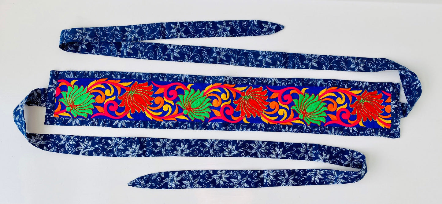 Indian Floral Boho Embroidered Hand Block Print Sash