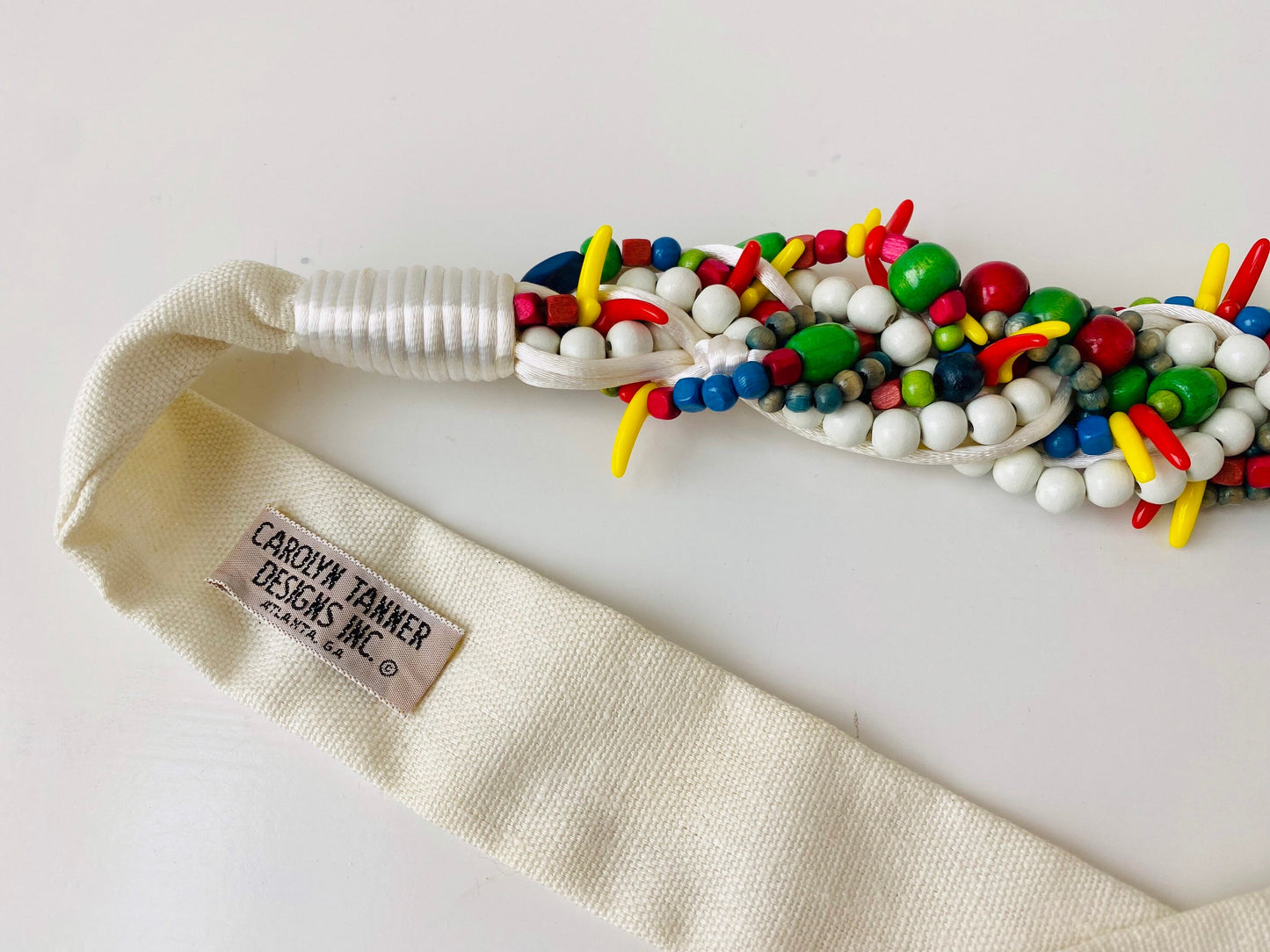 80s Designer Statement Multi Color Beaded White Sash Belt