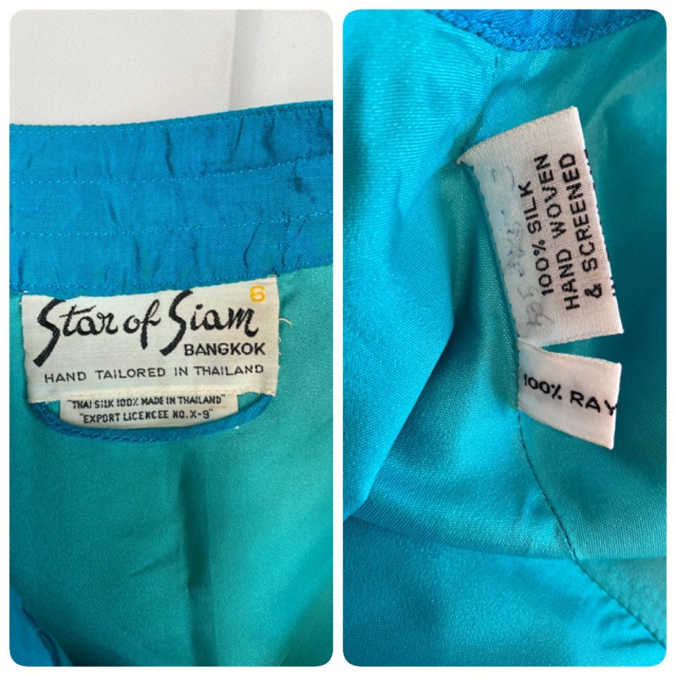 70s Star of Siam Hand Woven Thai Silk Blue Duster Jacket Dress