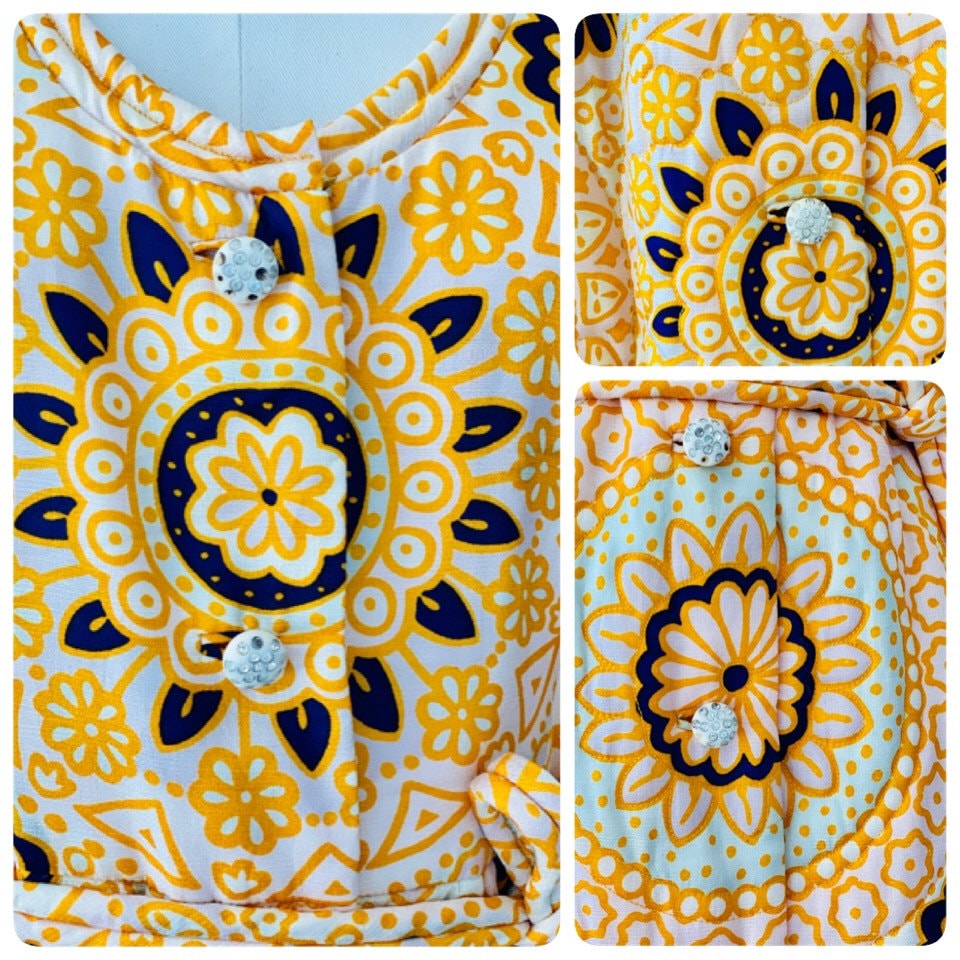 60s Dynasty Hong Kong Retro Printed Long Sleeves Quilted Maxi Hostess Dress