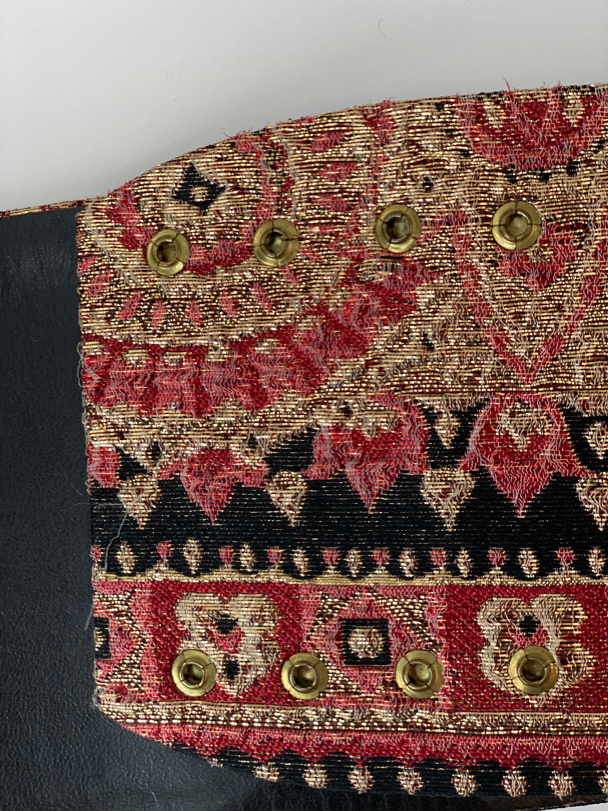 Maurice Rentner Brocade Gold and Red Exquisite Wide Corset Waist Belt 30"