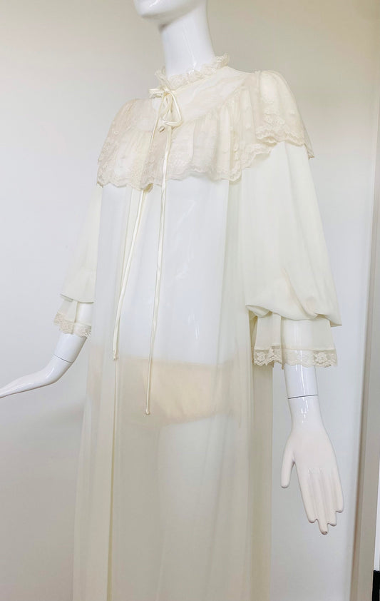 50s Lucie Ann Beverly Hills Ruffled Opulent Dramatic Chiffon House Jacket Robe Wedding