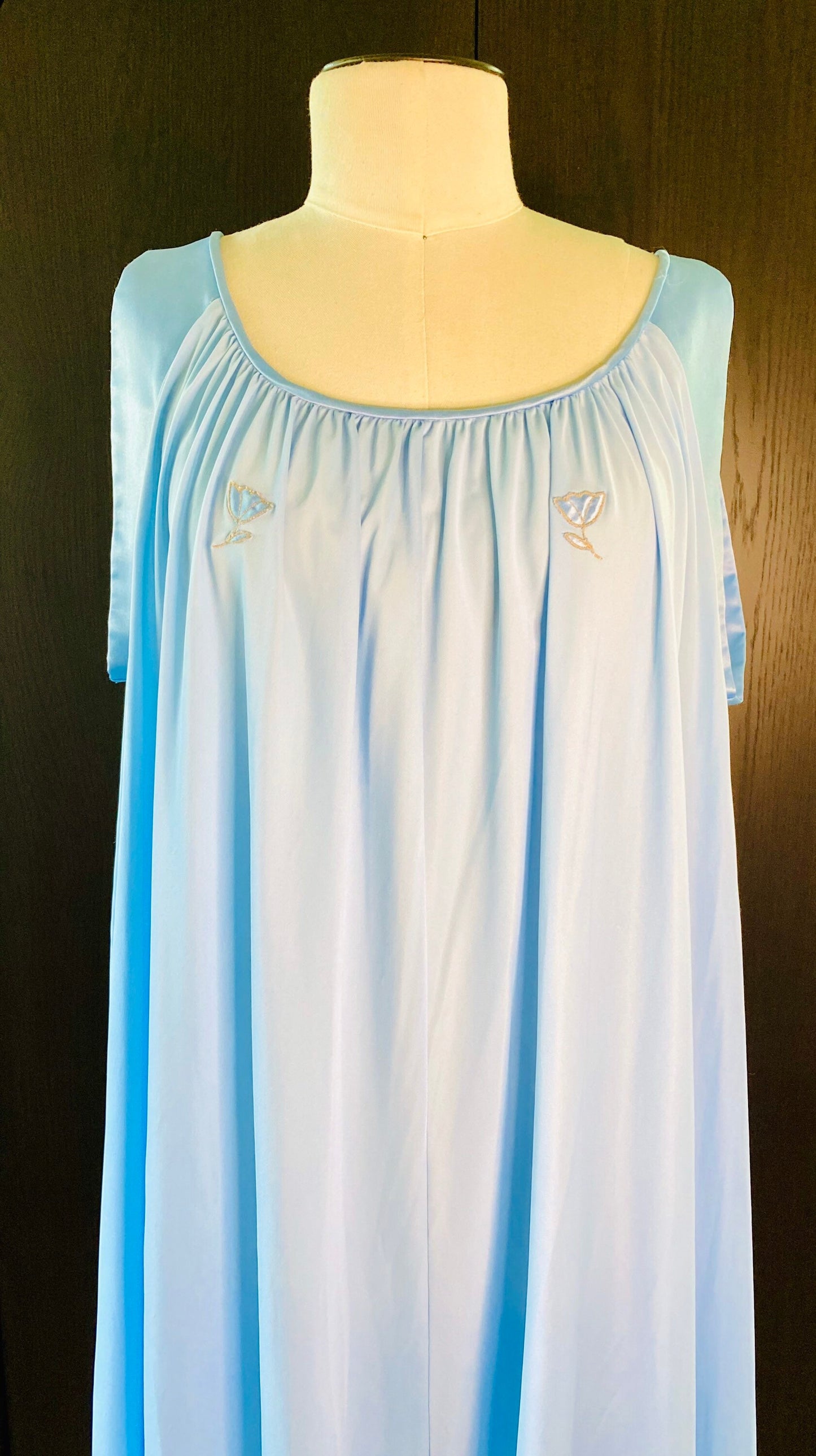 60s Mod Lucie Ann Beverly Hills Blue Nylon Full Sweep Muumuu Negligée