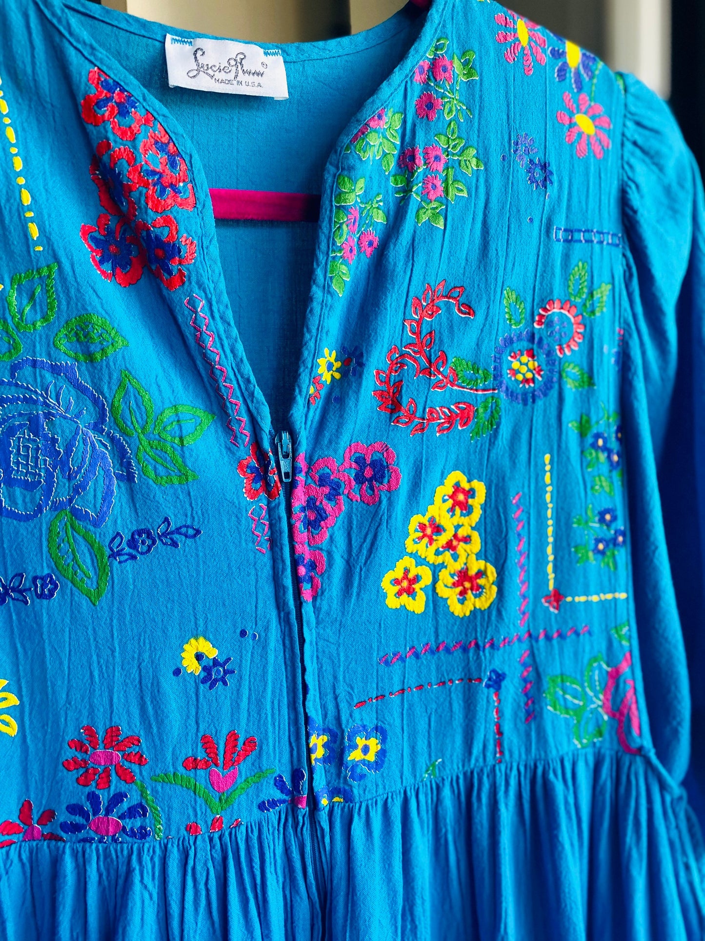 70s Lucie Ann Beverly Hills Blue Cotton Gauze Muumuu Caftan Patio Dress