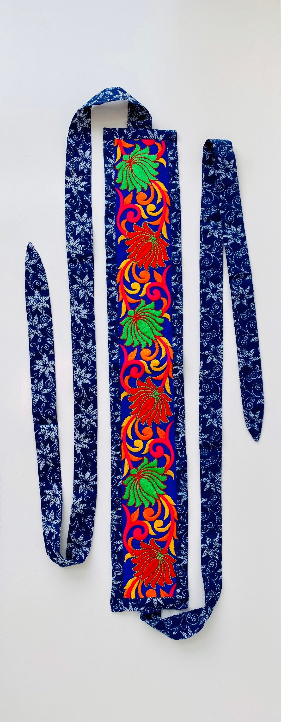 Indian Floral Boho Embroidered Hand Block Print Sash