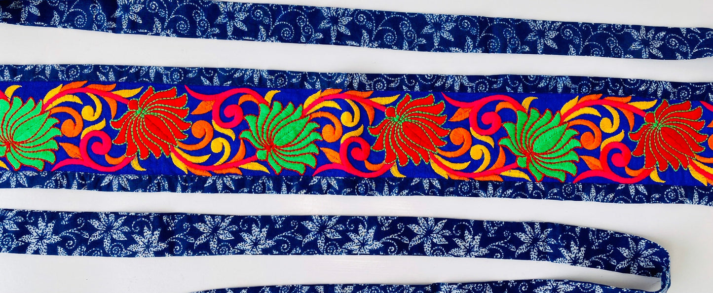Indian Floral Boho Embroidered Hand Block Print Sash