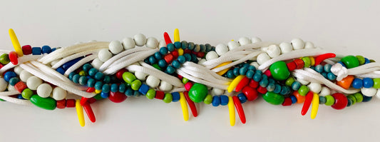 80s Designer Statement Multi Color Beaded White Sash Belt