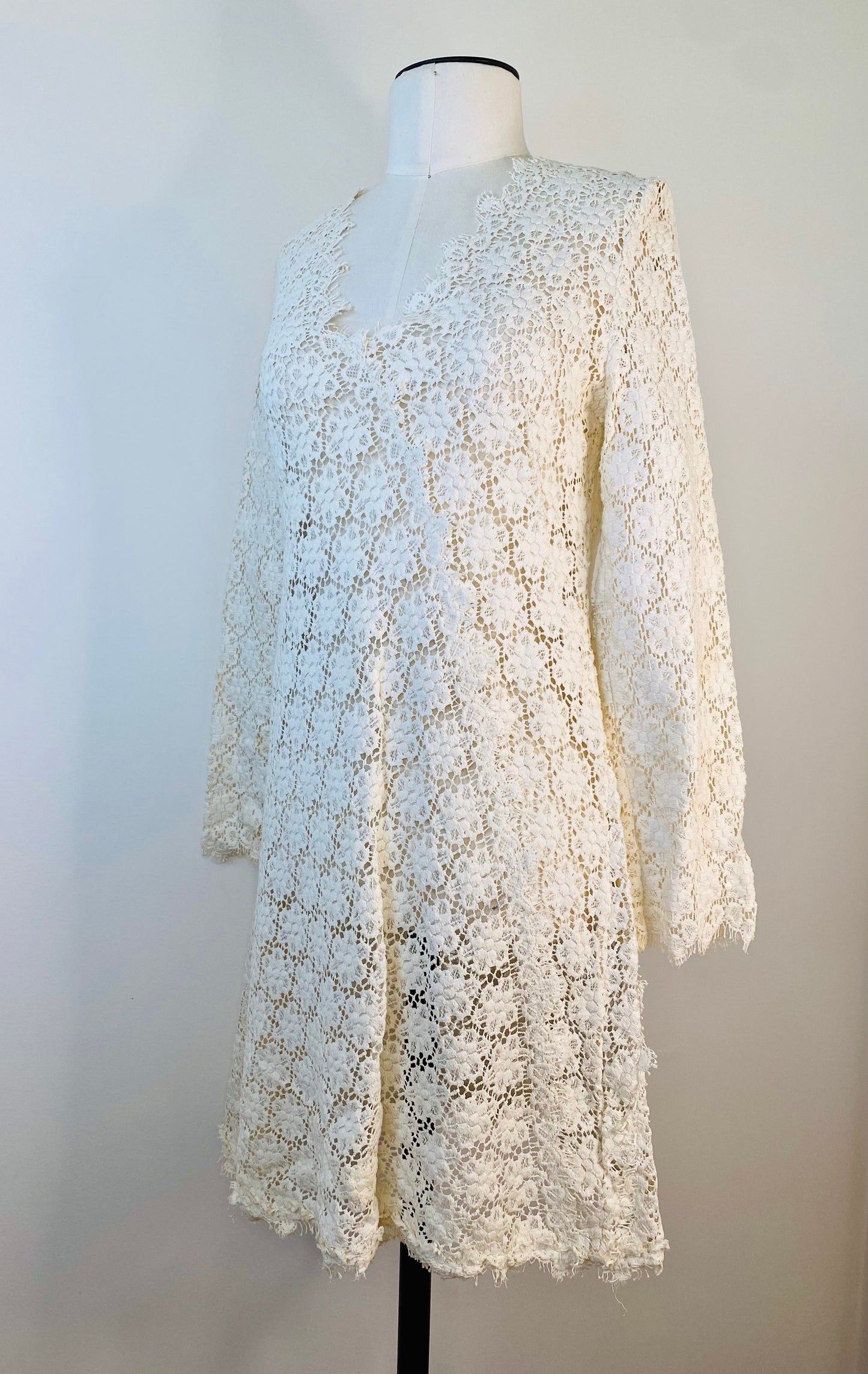 60/70s Hippie Crochet Lace Micro Mini Tunic Dress Flower Power by Rebecca