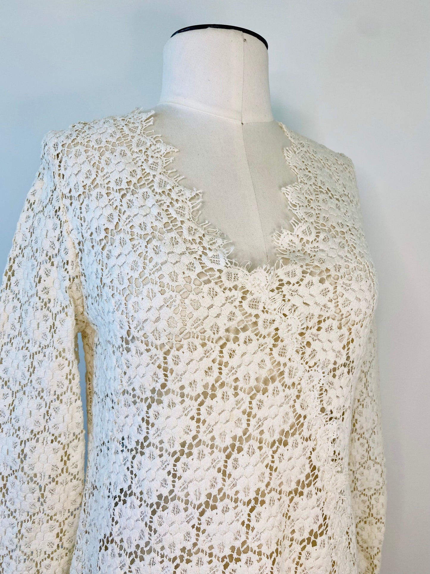 60/70s Hippie Crochet Lace Micro Mini Tunic Dress Flower Power by Rebecca