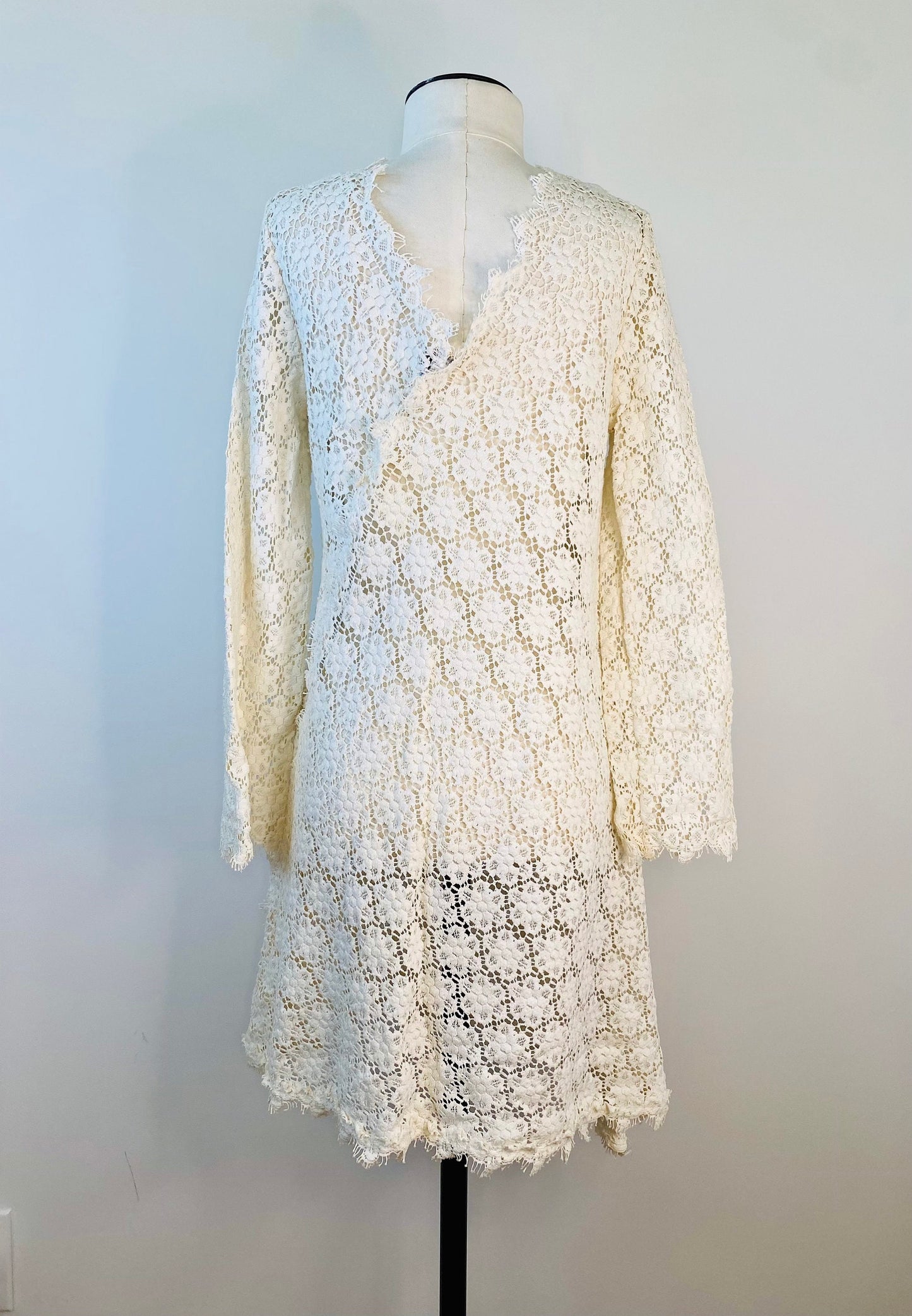 60/70s Hippie Crochet Lace Micro Mini Tunic Dress Flower Power by Rebecca