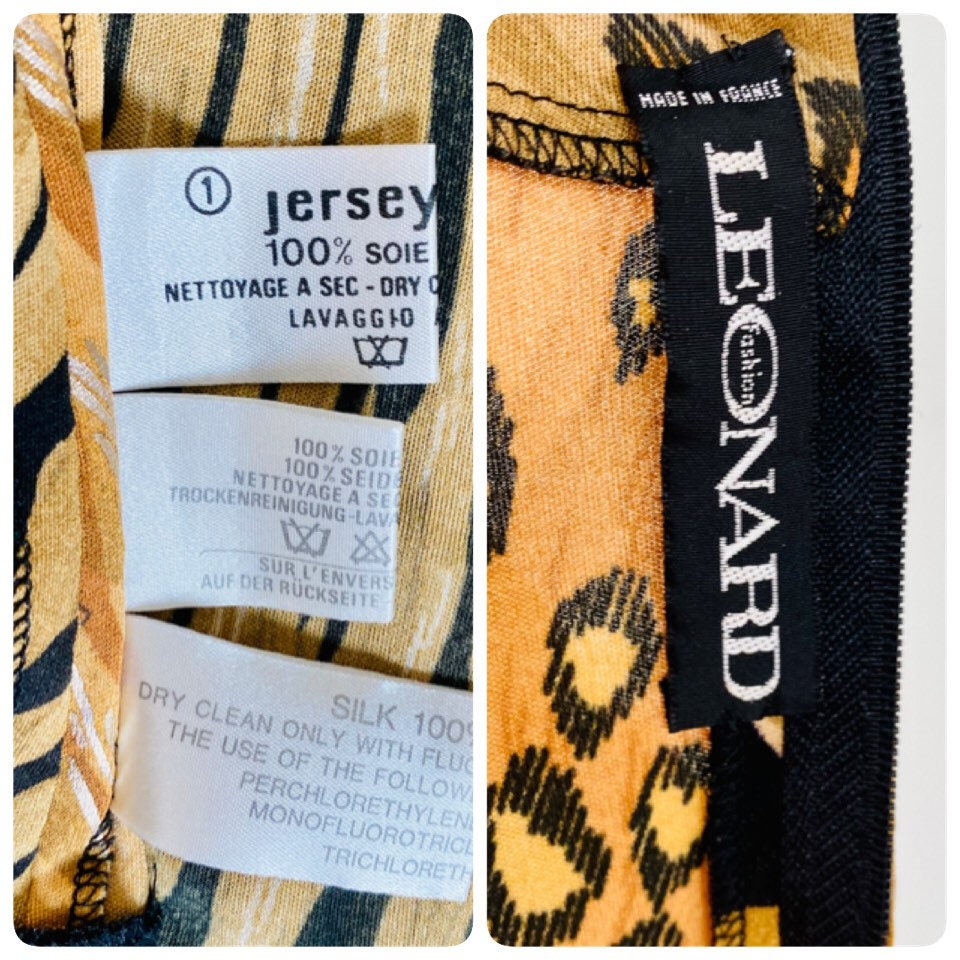 Vintage Leonard Paris Cheetah Print Silk Jersey Wrap Long Sleeves Dress