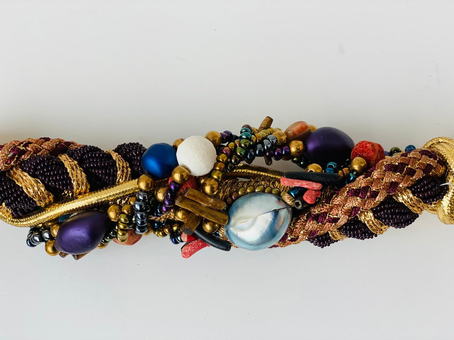 70s Gold Metallic Beaded Braided Silk Belt or Head Wrap Sash