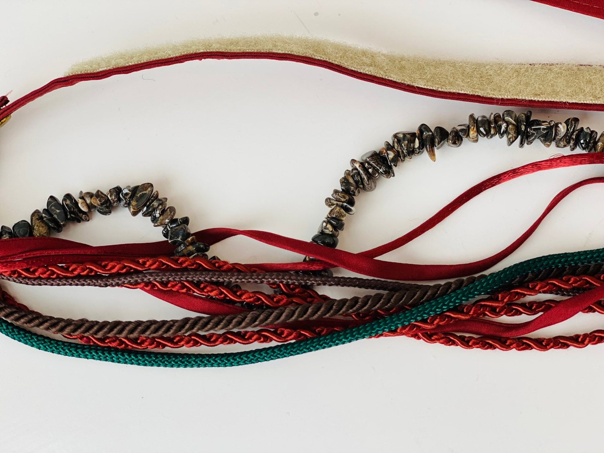 70s Boho Beaded and Silk Ribbon Adjustable Belt