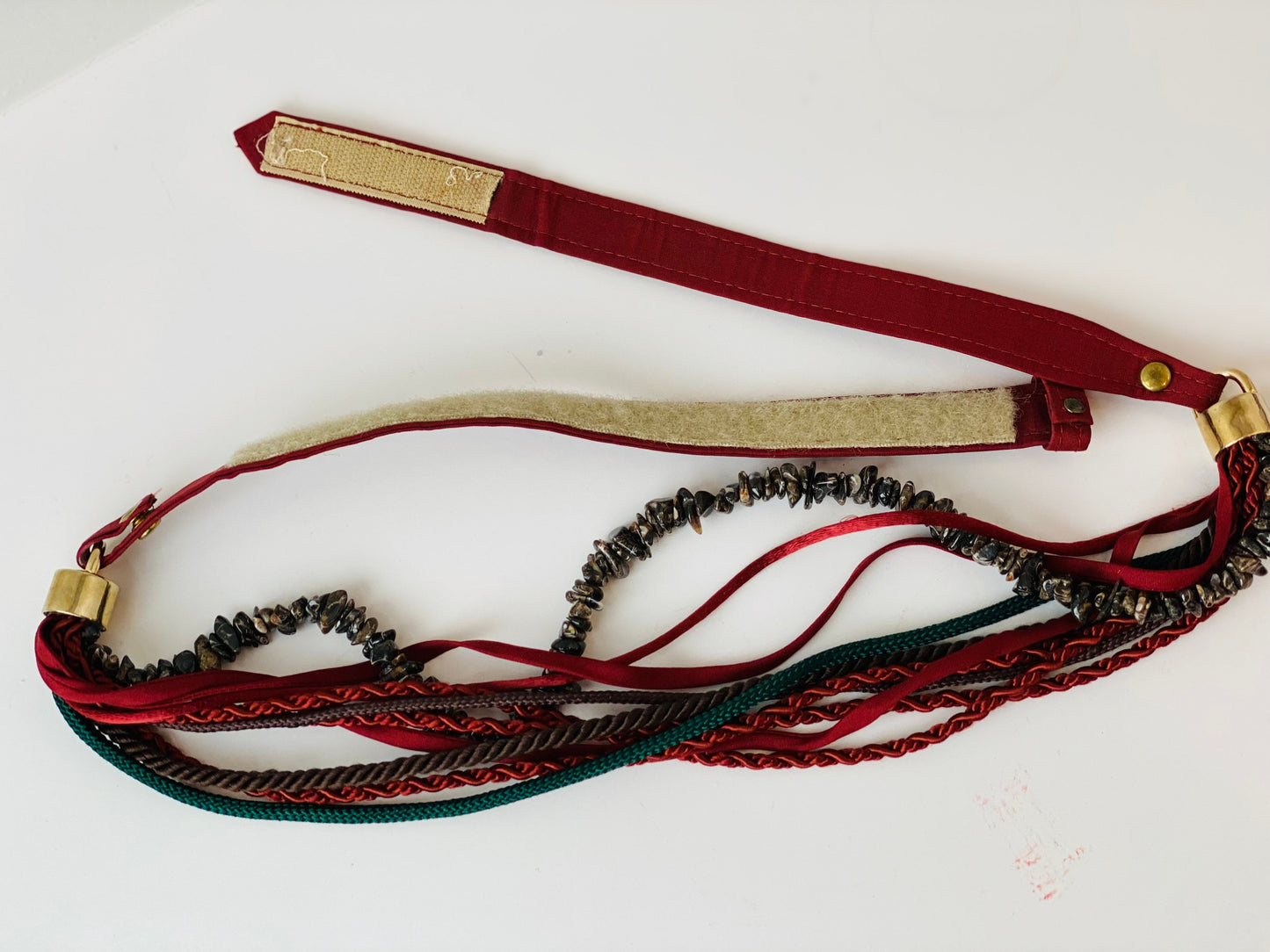 70s Boho Beaded and Silk Ribbon Adjustable Belt