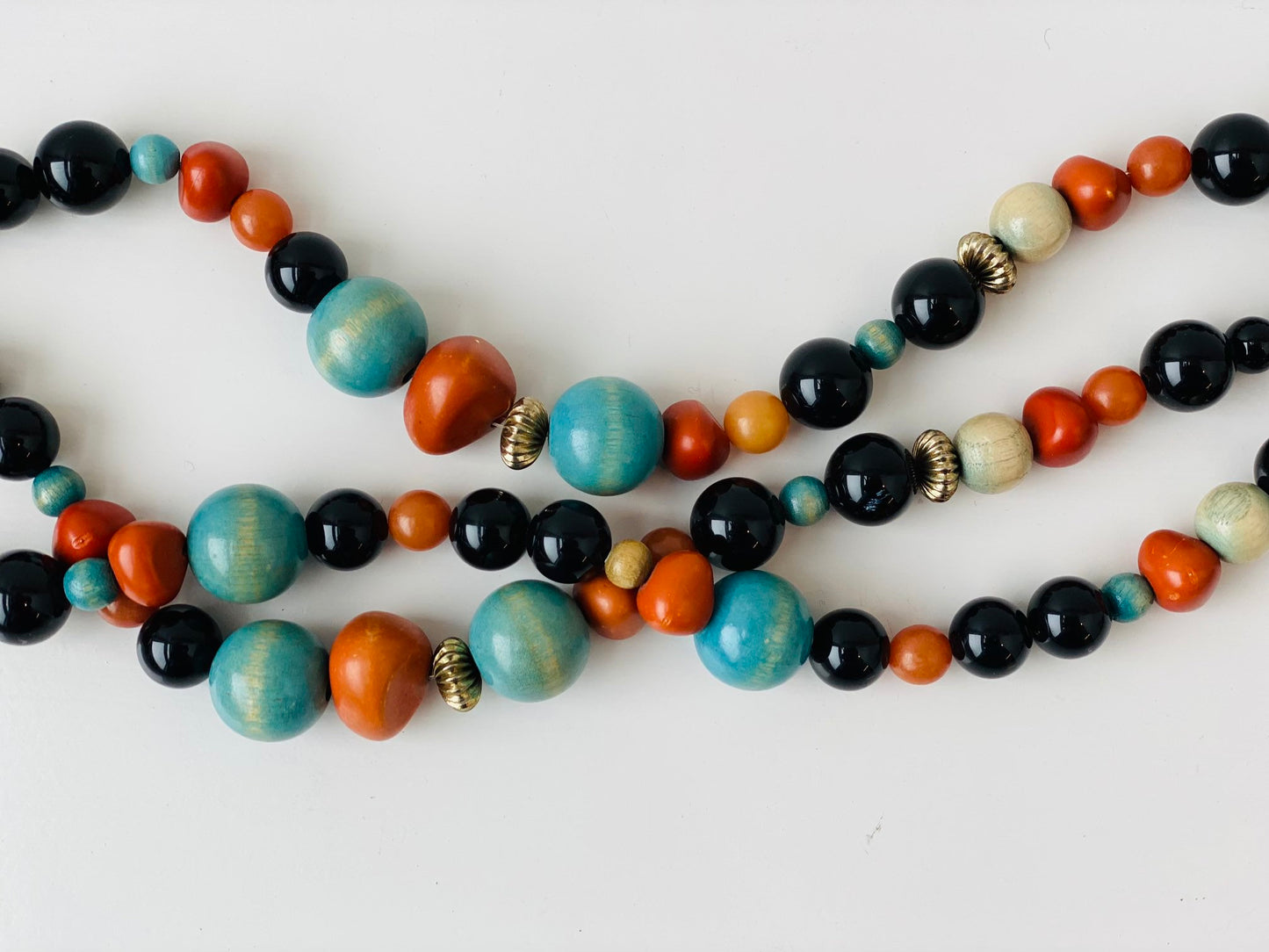 80s Carolyn Tanner Wooden Beaded Boho Sash Fabric Vegan Belt