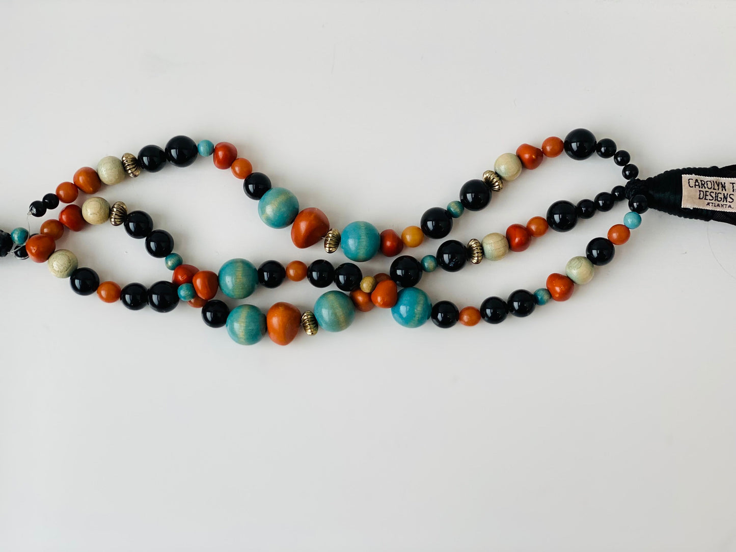 80s Carolyn Tanner Wooden Beaded Boho Sash Fabric Vegan Belt