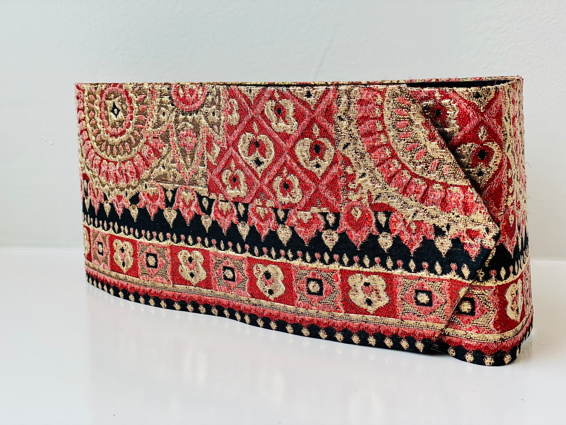 Maurice Rentner Brocade Gold and Red Exquisite Wide Corset Waist Belt 30"