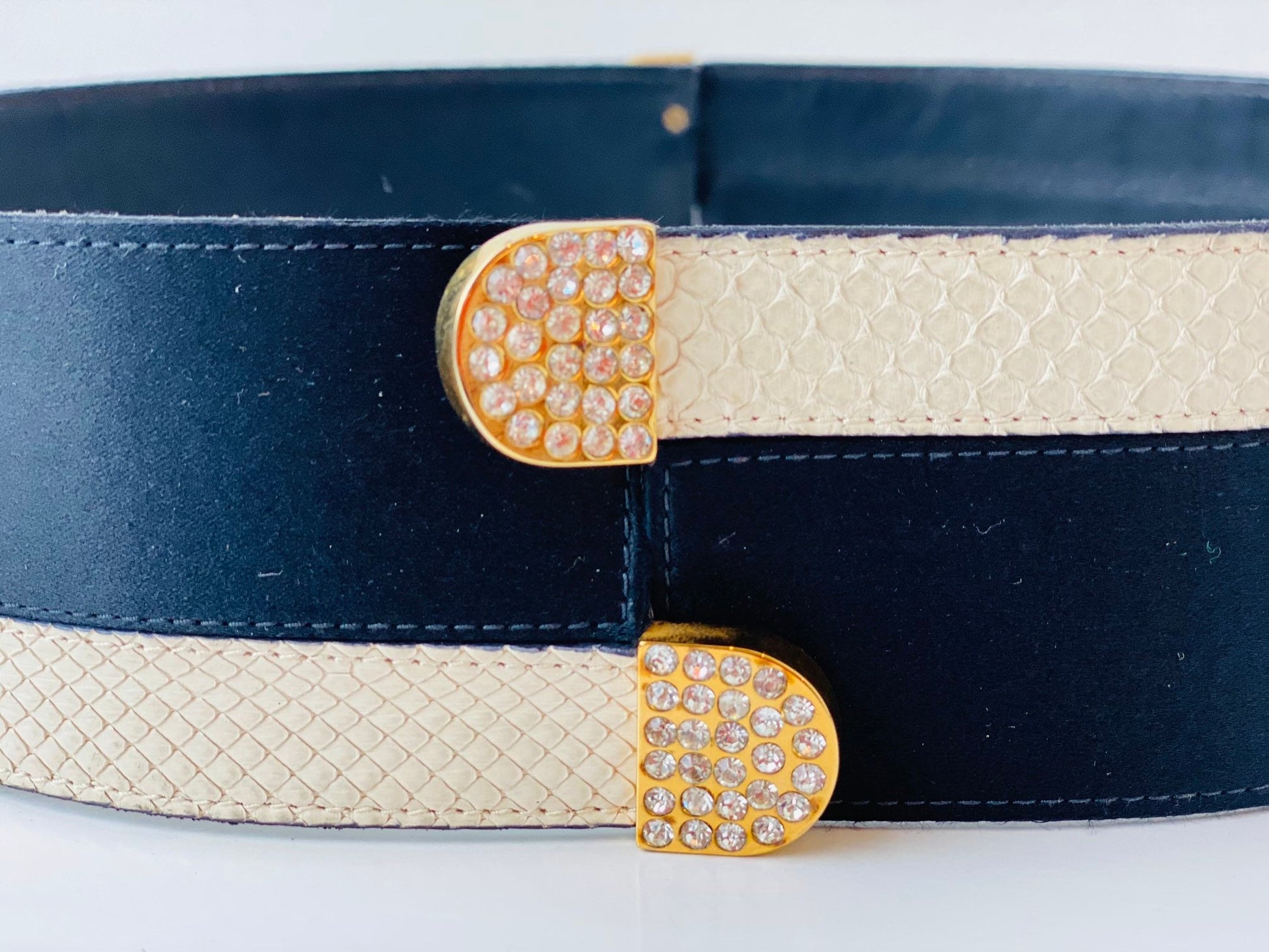 70s Valentino Night Disco Satin Snake Crystal Black and white Wide Waist Belt 30"