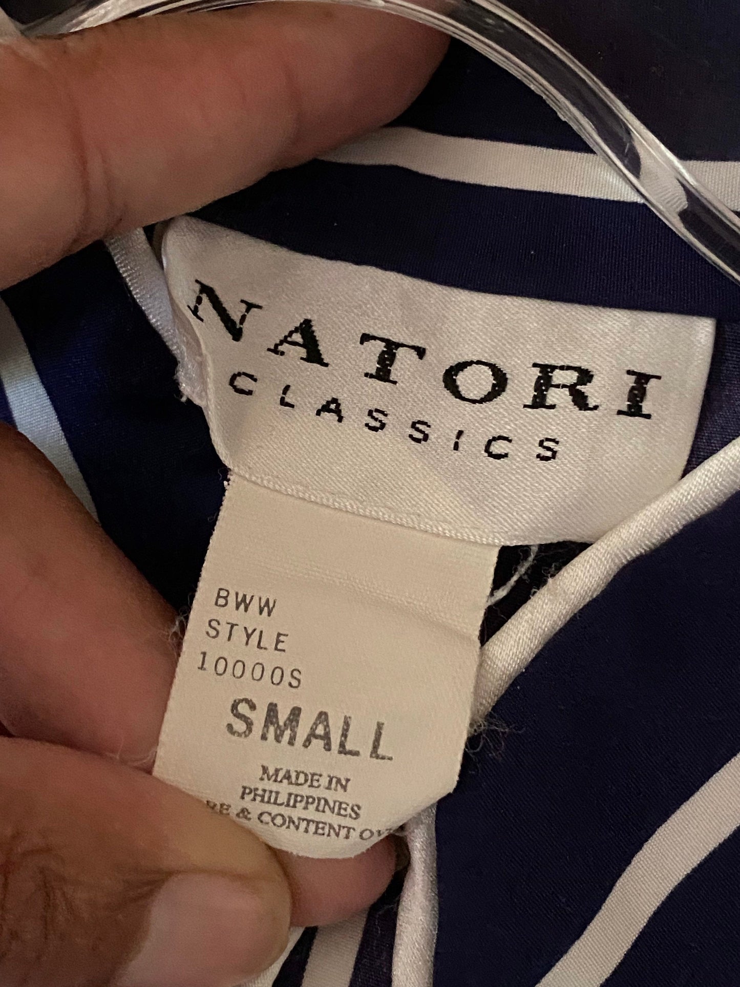 Vintage NATORI Navy and White Stripe Trapeze Unisex Caftan Long Sleeves Mandarin Collar