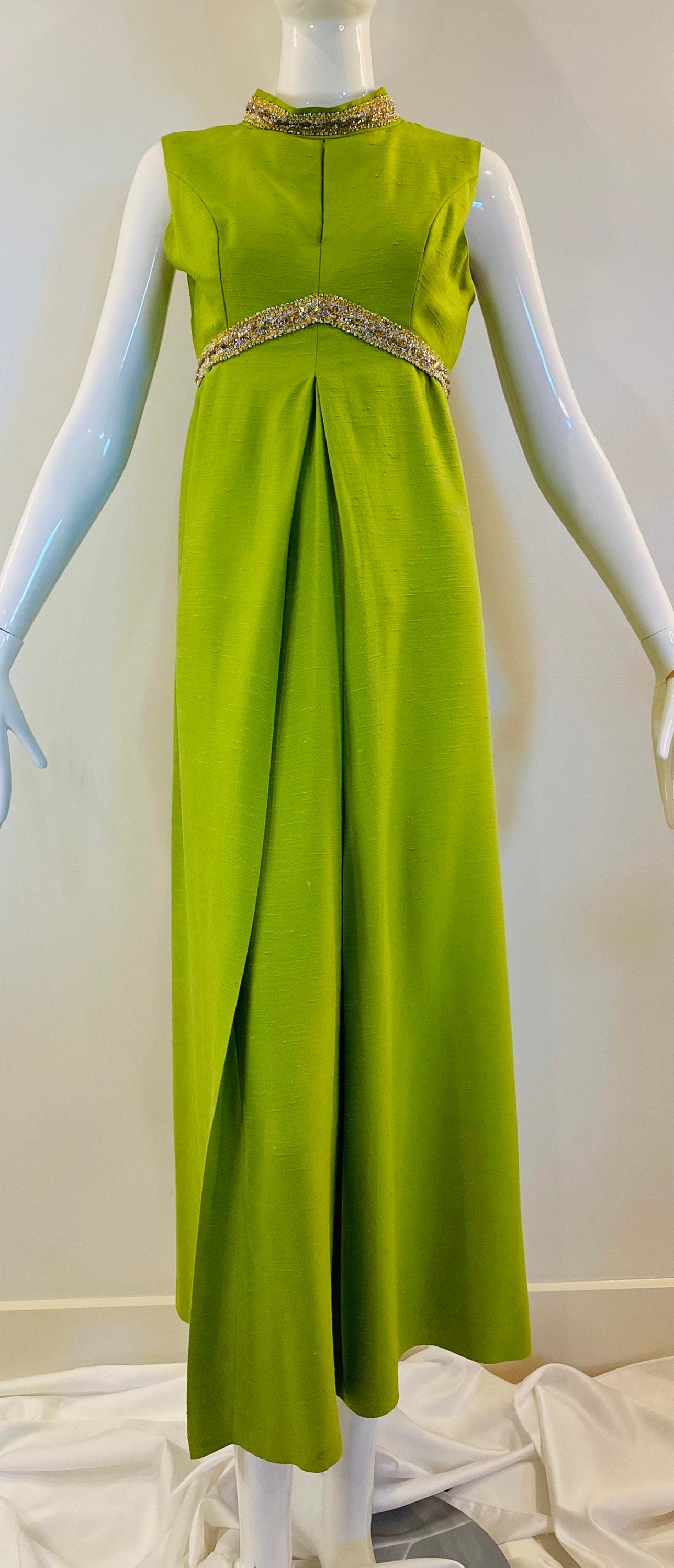 60s Green Sleeveless High Neck Keyhole Lorrie Deb Maxi Glam A line Maxi