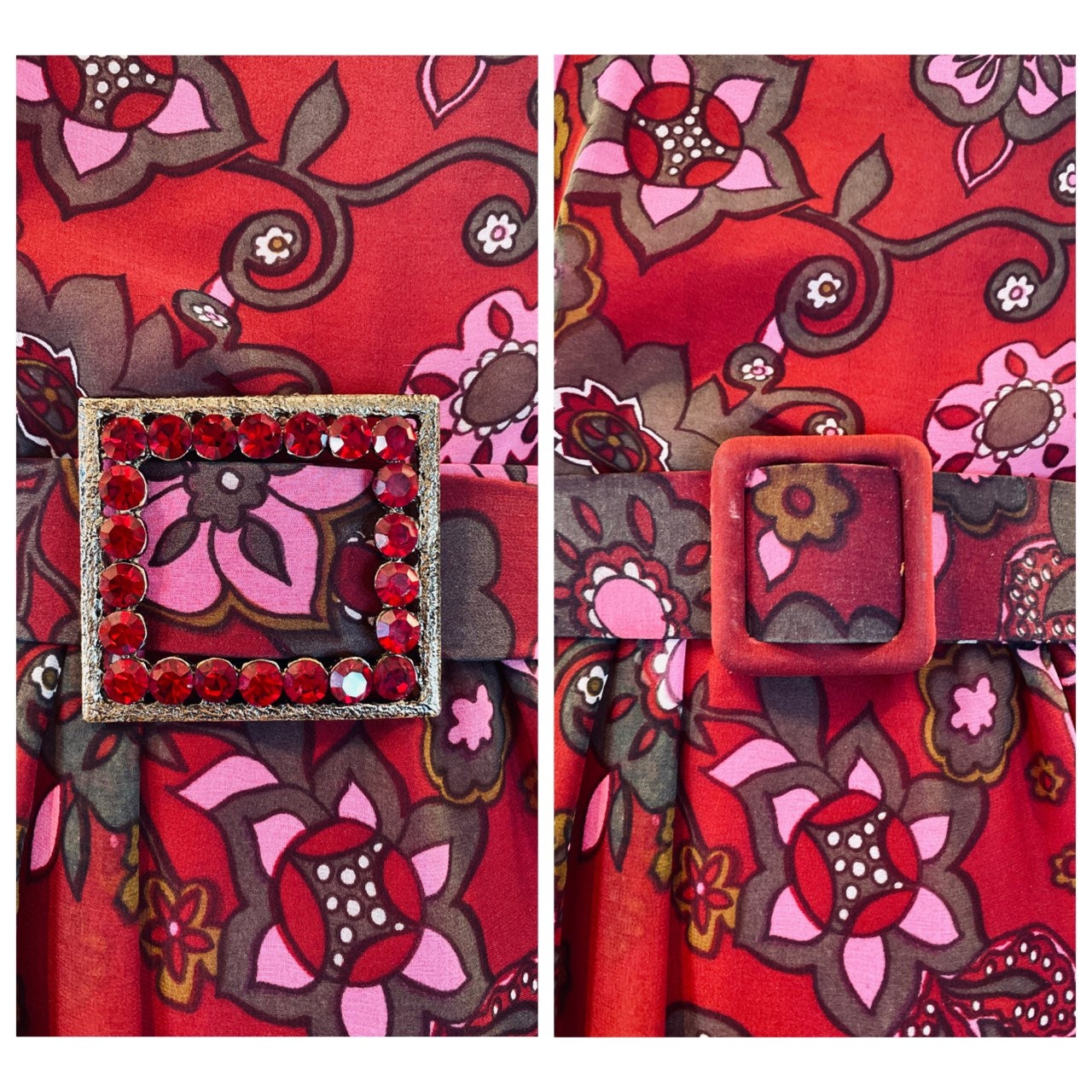 60s Adele Simpson Flower Power Chiffon Angel Sleeves Above The Knee Dress with Belts and Sash Ensemble