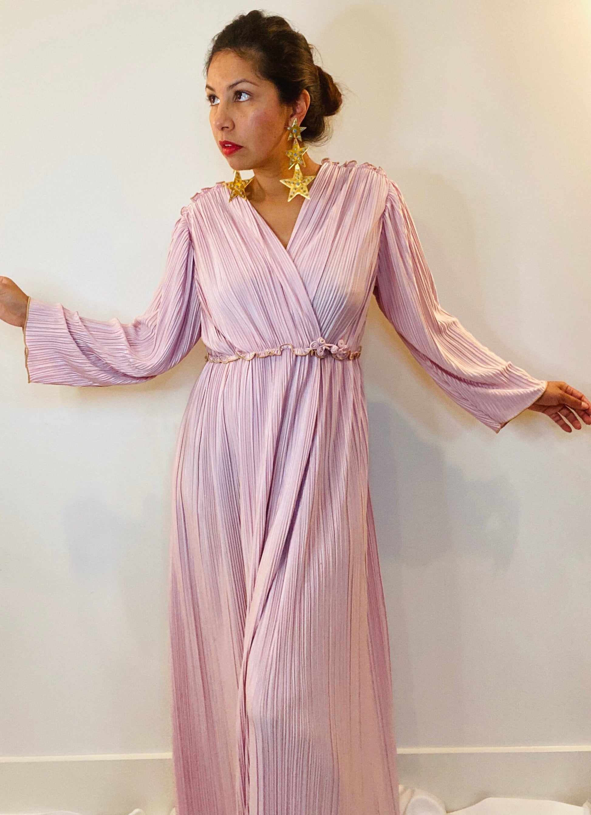 RESERVED for MDoggie 80s Mary McFadden Collection I Lilac Plisse Grecian Maxi Dress