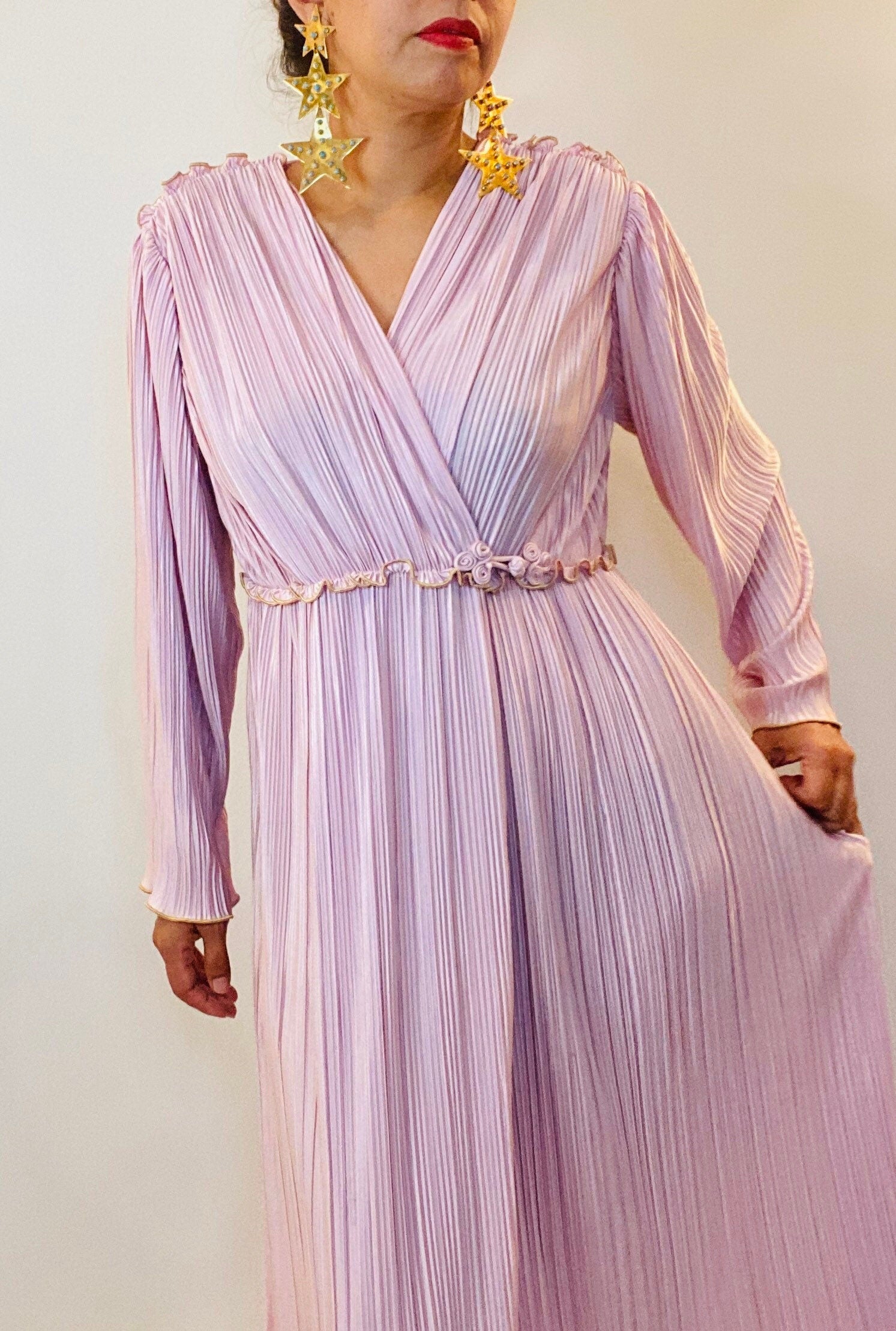 RESERVED for MDoggie 80s Mary McFadden Collection I Lilac Plisse Grecian Maxi Dress