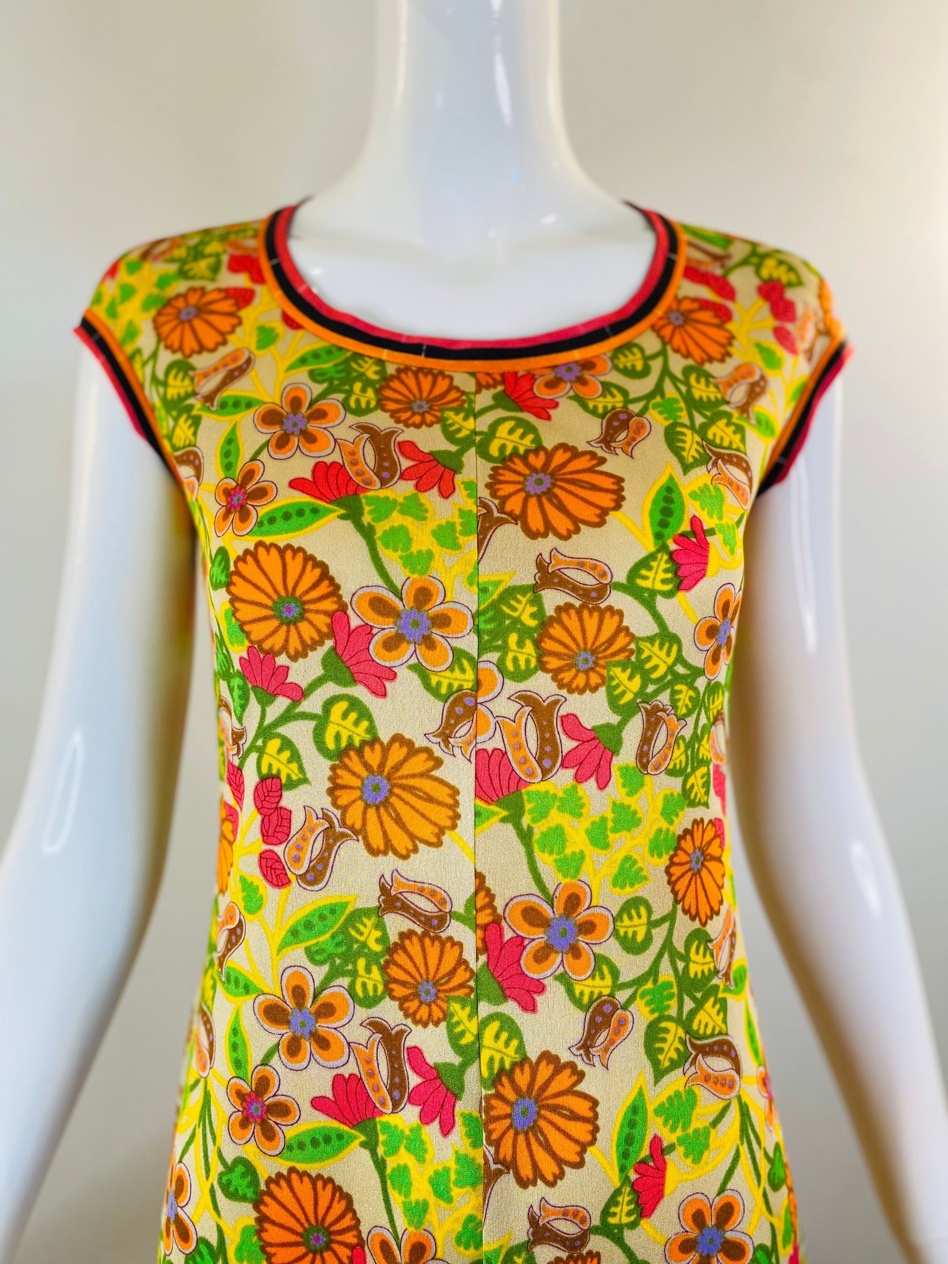 Late 60s Early 70s Anne FOGARTY Psychedelic Floral Jersey Maxi Dress