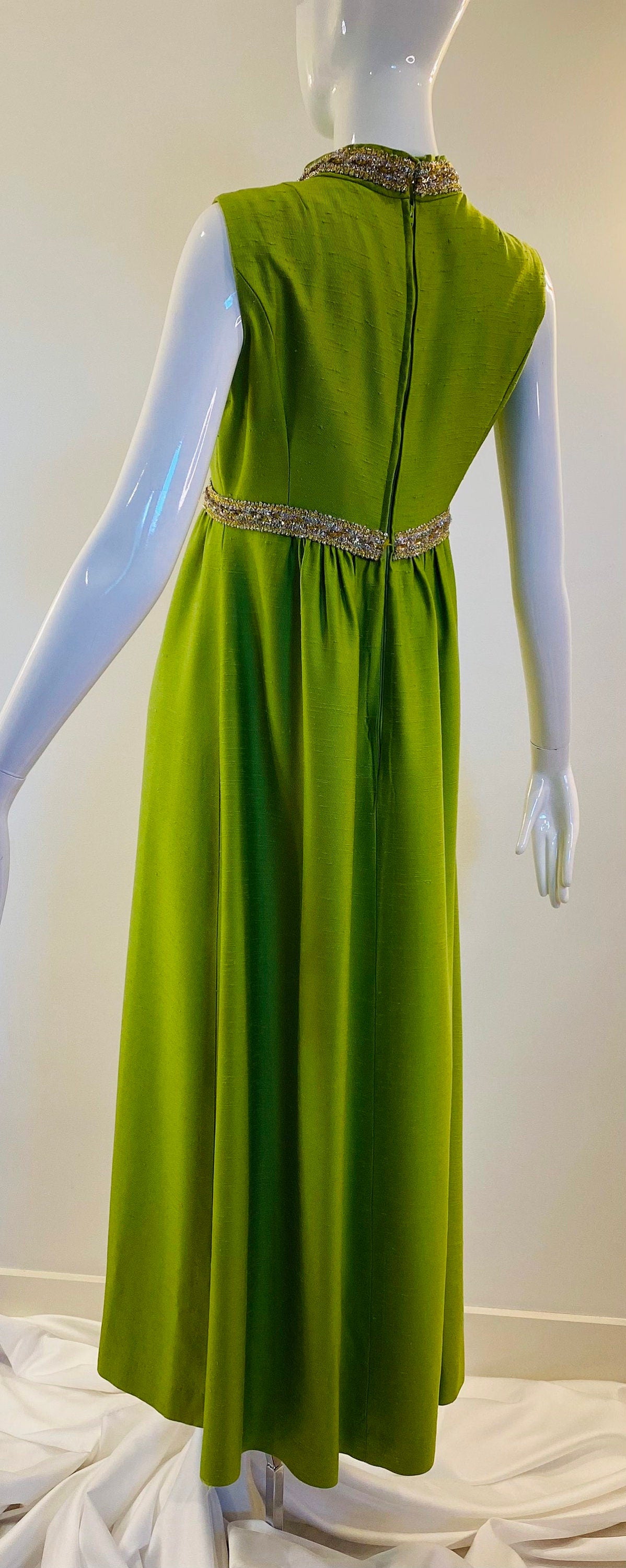 60s Green Sleeveless High Neck Keyhole Lorrie Deb Maxi Glam A line Maxi