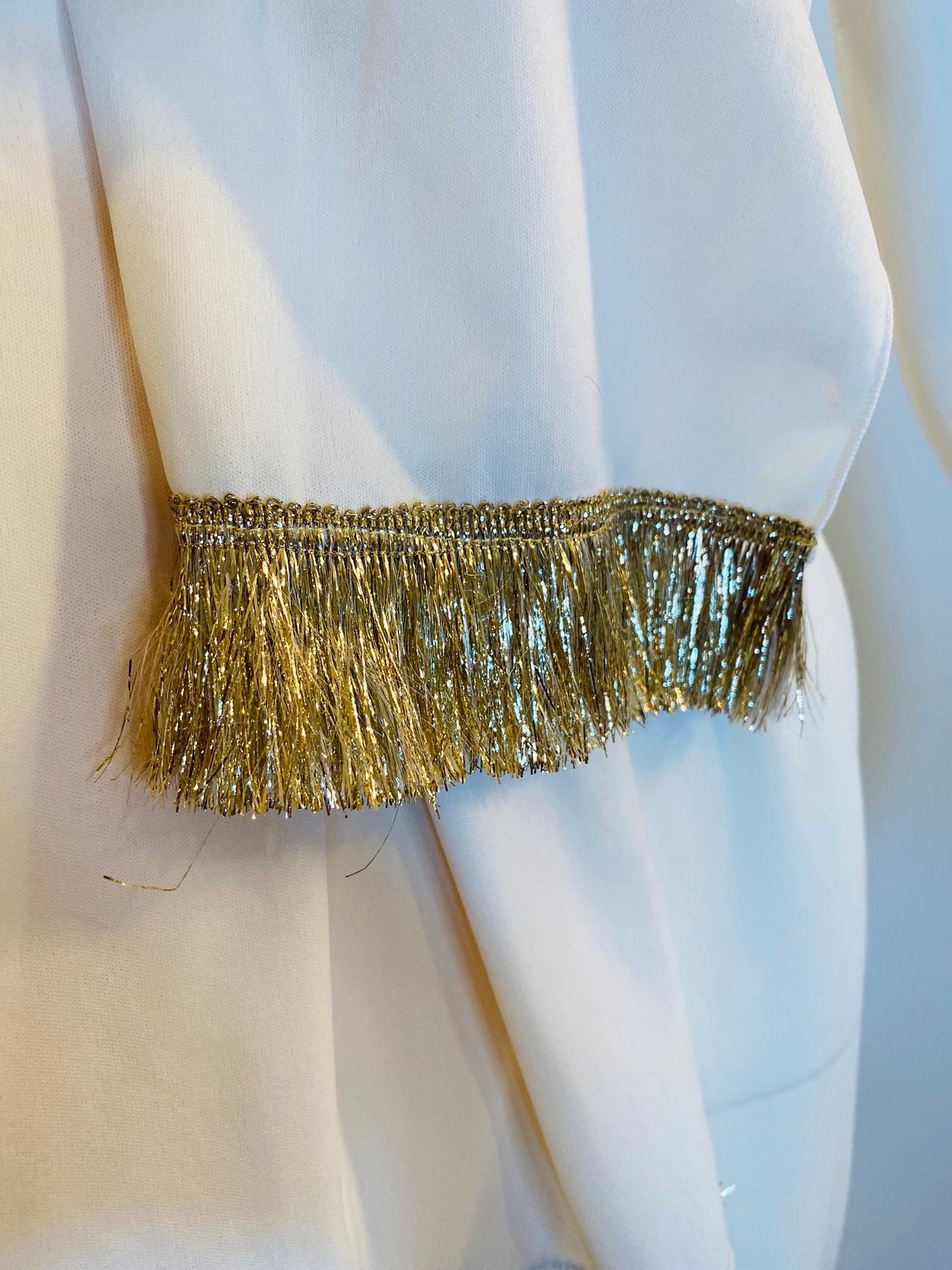 70s OOAK Ivory and Gold Grecian Disco Dress Gown and Sash Ensemble