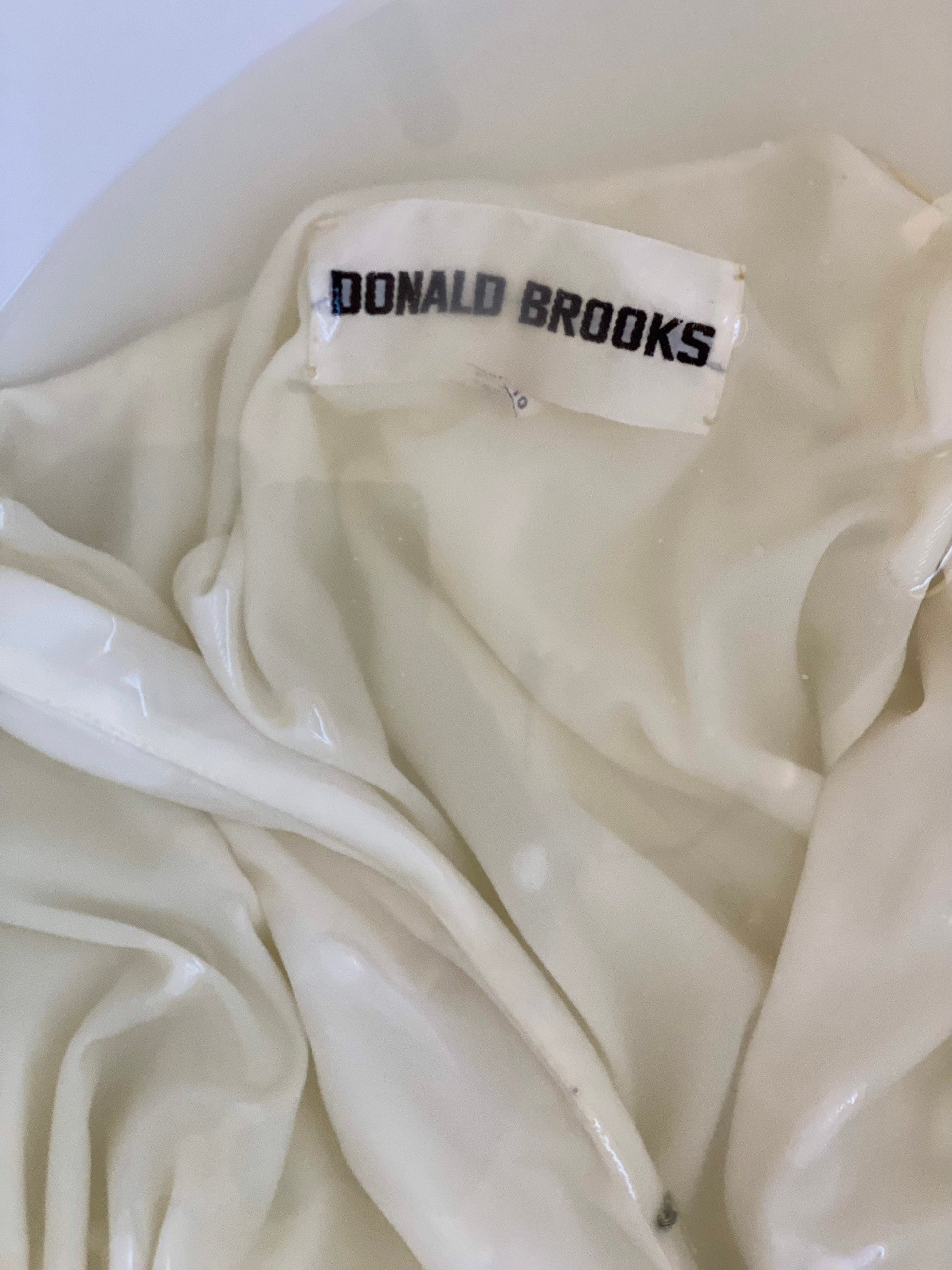 70s DONALD BROOKS White Jersey Dramatic Long Sleeves Midi Wrap Dress