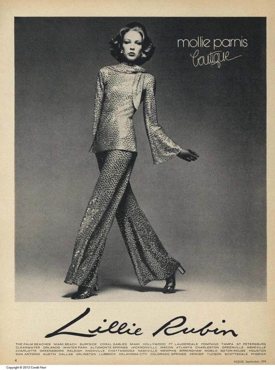 Mollie PARNIS for I MAGNIN Late 60s Disco Queen Gold Lurex Jersey Trumpet Angel Sleeves Tunic Palazzo Bell Bottoms Pants and Shawl Ensemble